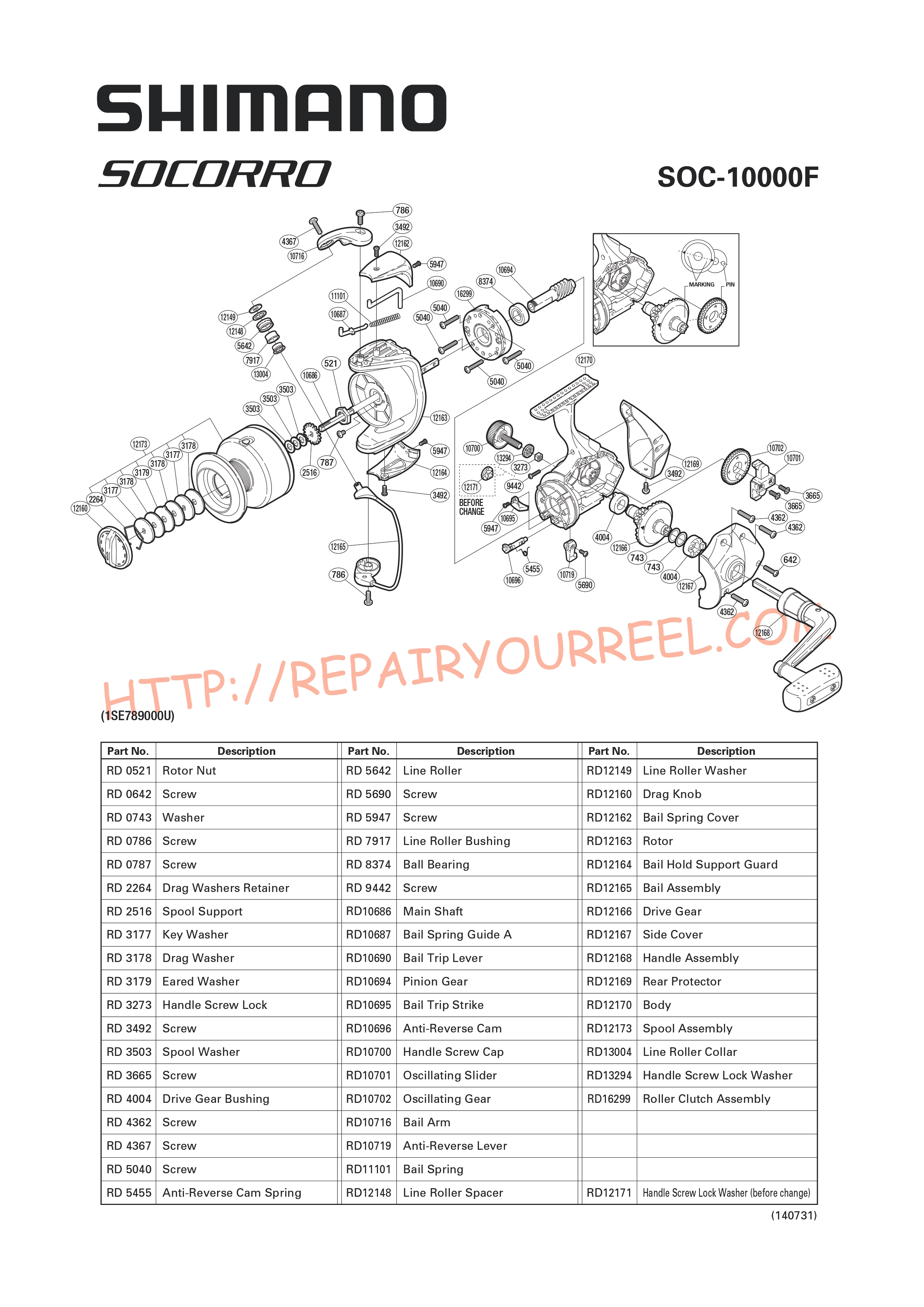Vue éclatée du Shimano SOCORRO 10000F (2008)