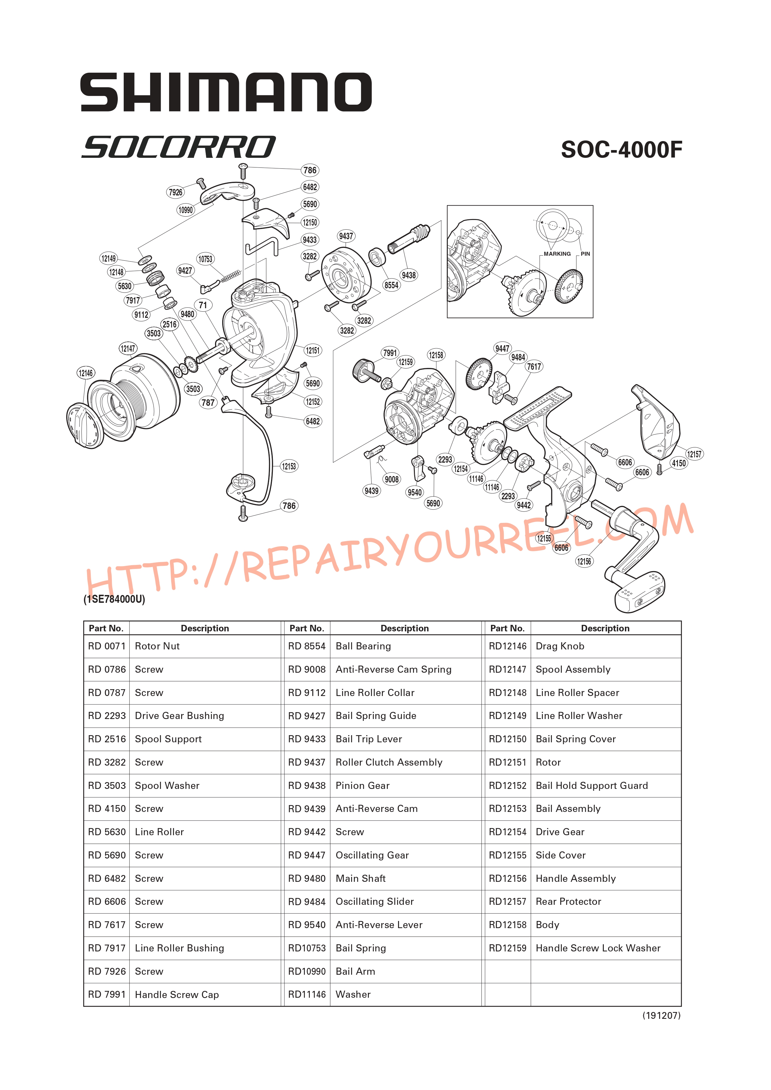 Vue éclatée du Shimano SOCORRO 4000F (2008)
