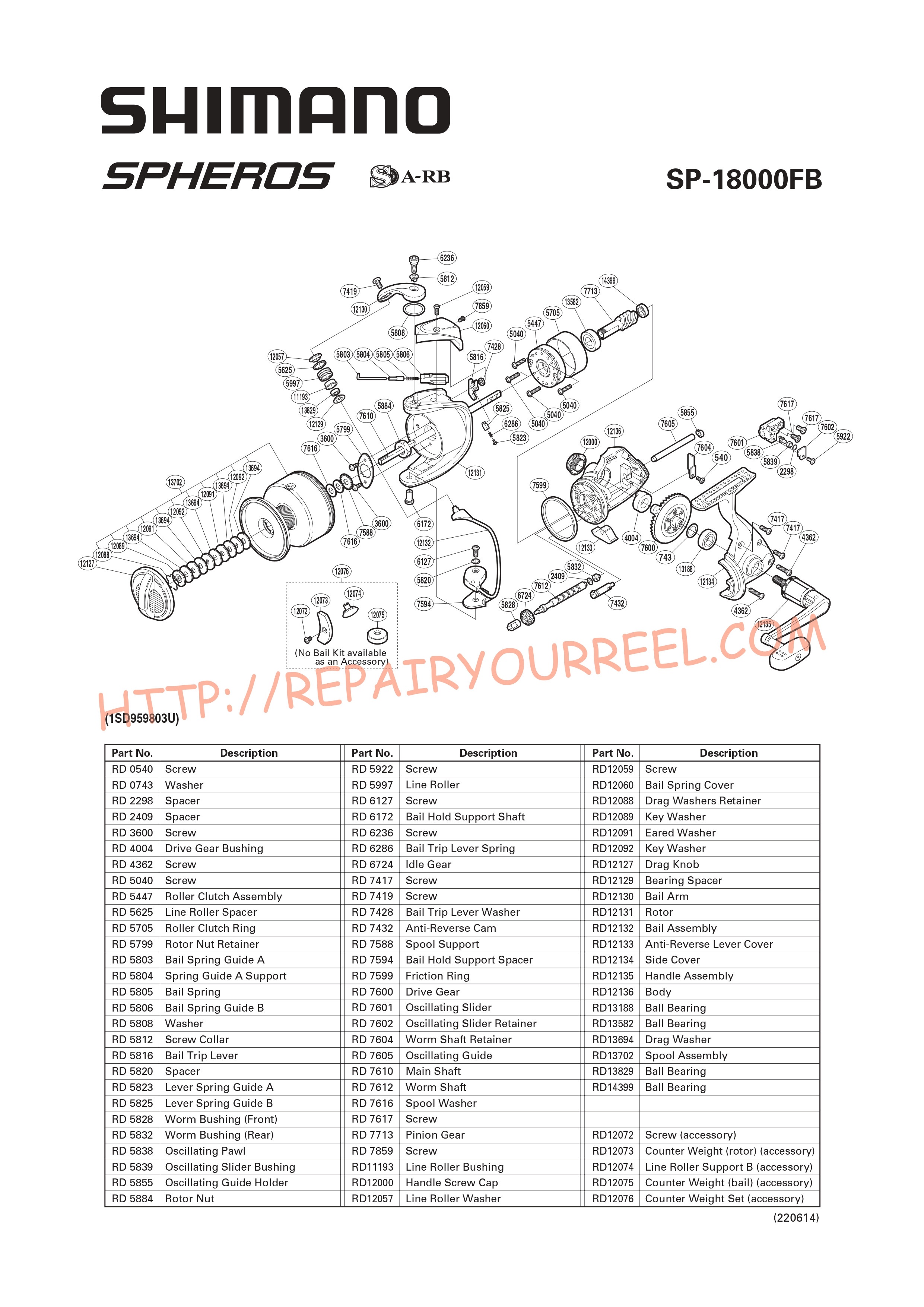 Vue éclatée du Shimano SPHEROS 18000FB (2008)