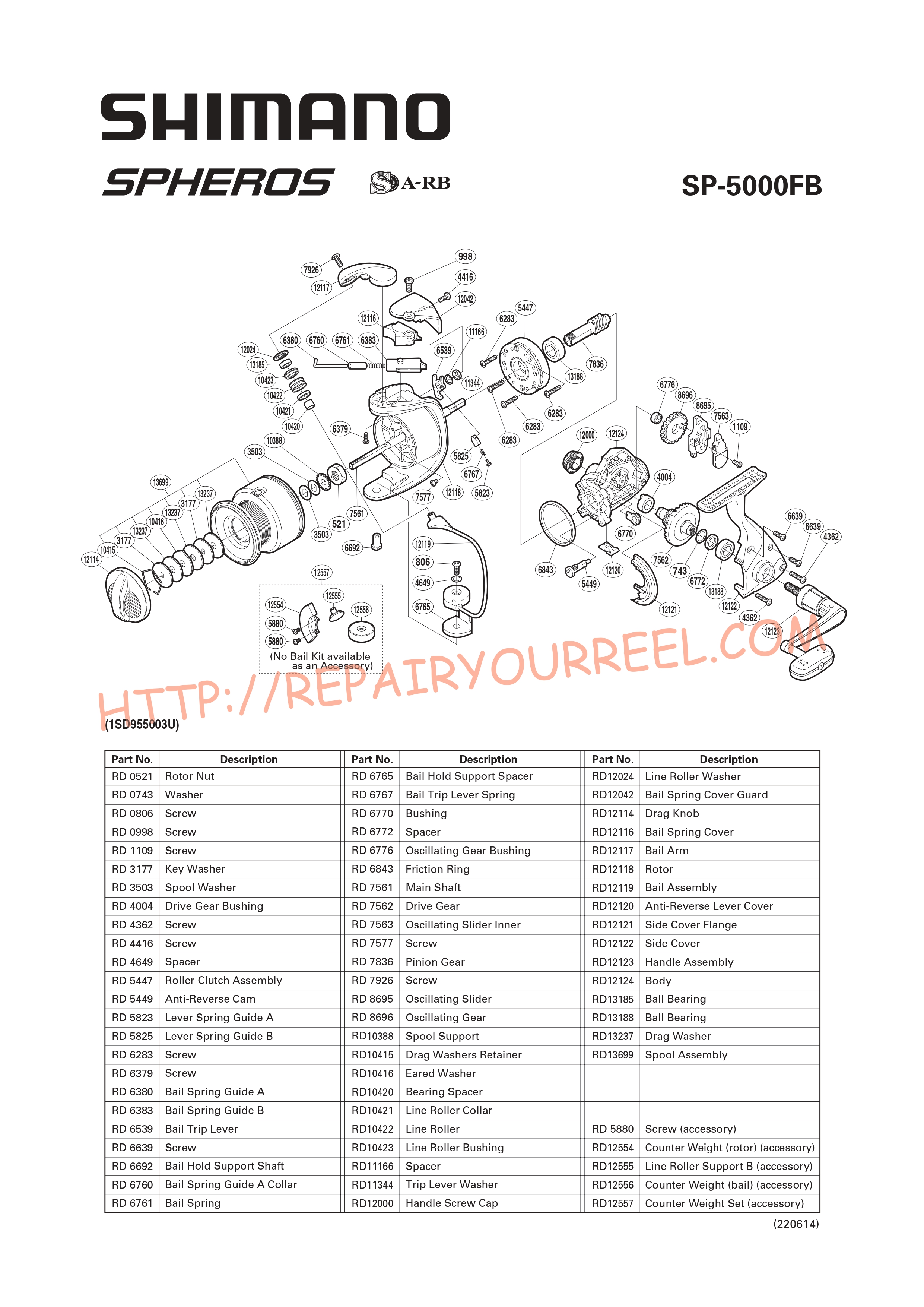 Vue éclatée du Shimano SPHEROS 5000FB (2008)