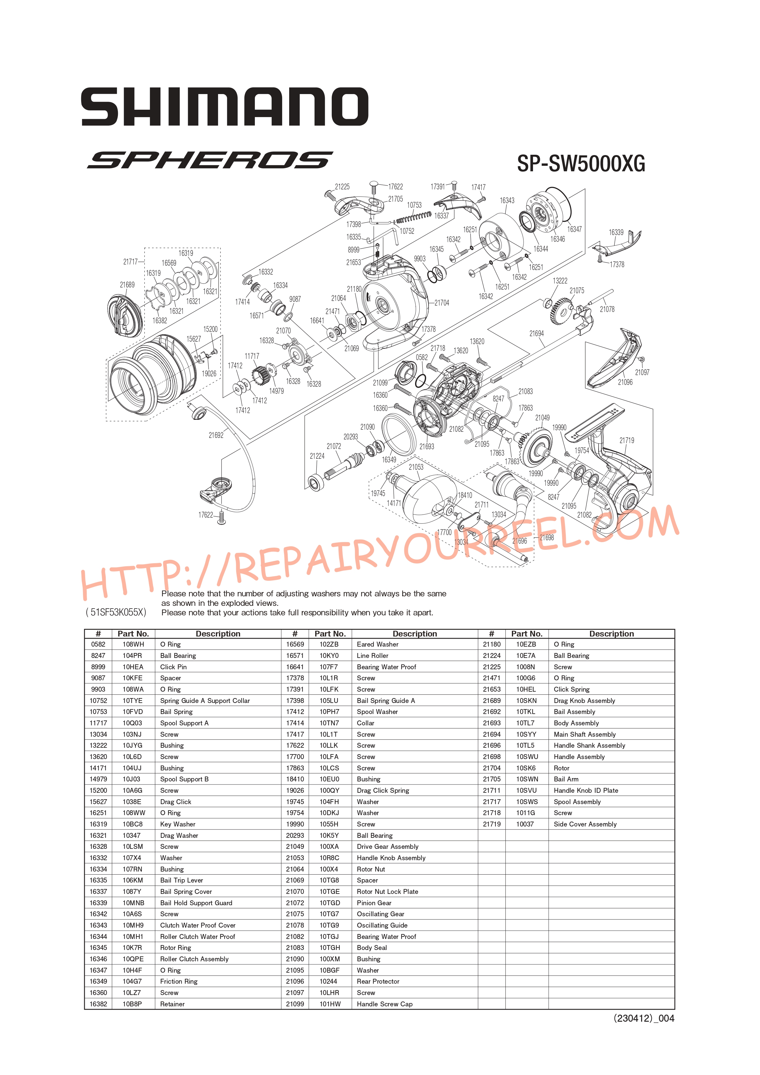 Vue éclatée du Shimano SPHEROS SW5000XGA (2021)