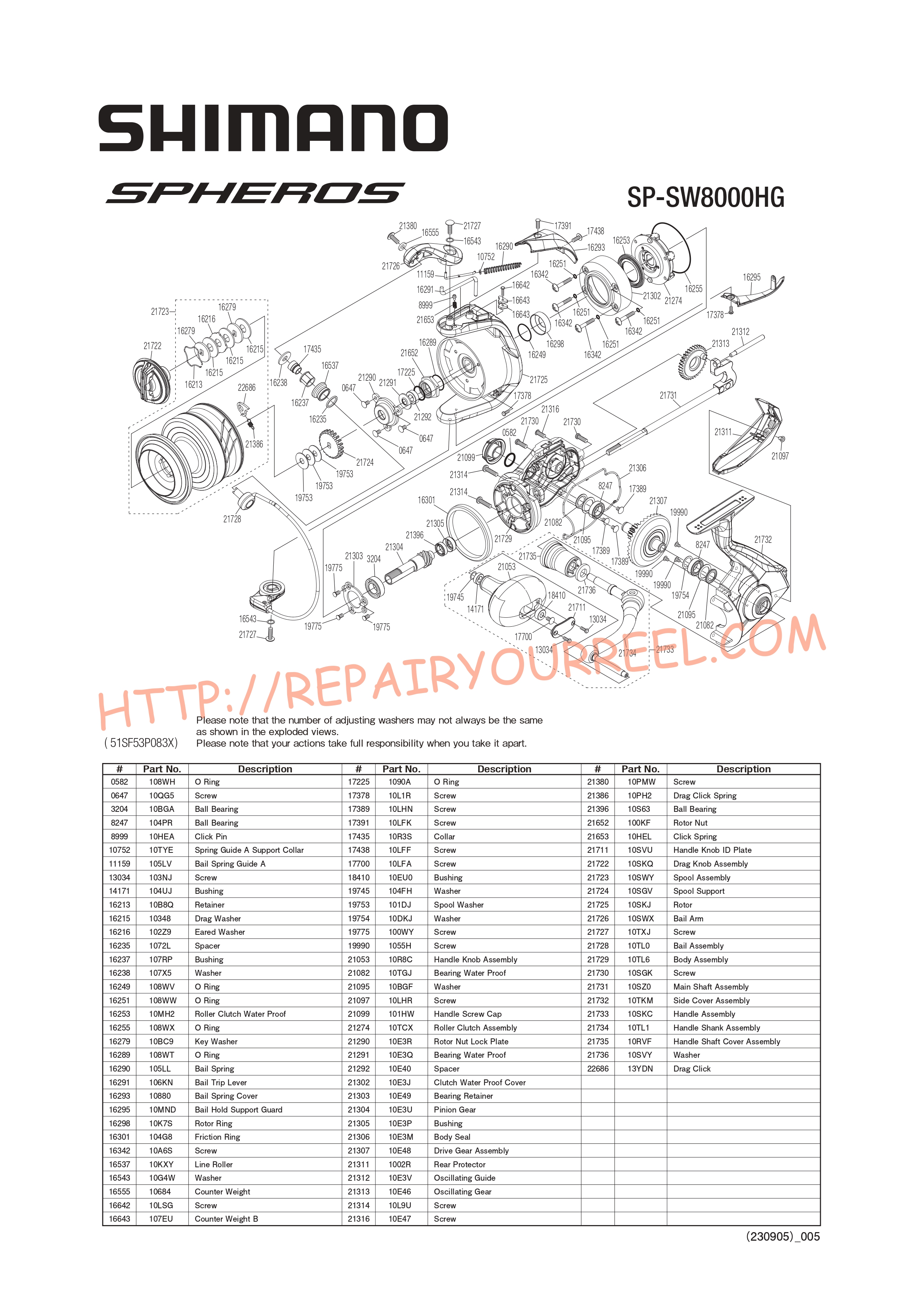 Vue éclatée du Shimano SPHEROS SW8000HGA (2021)