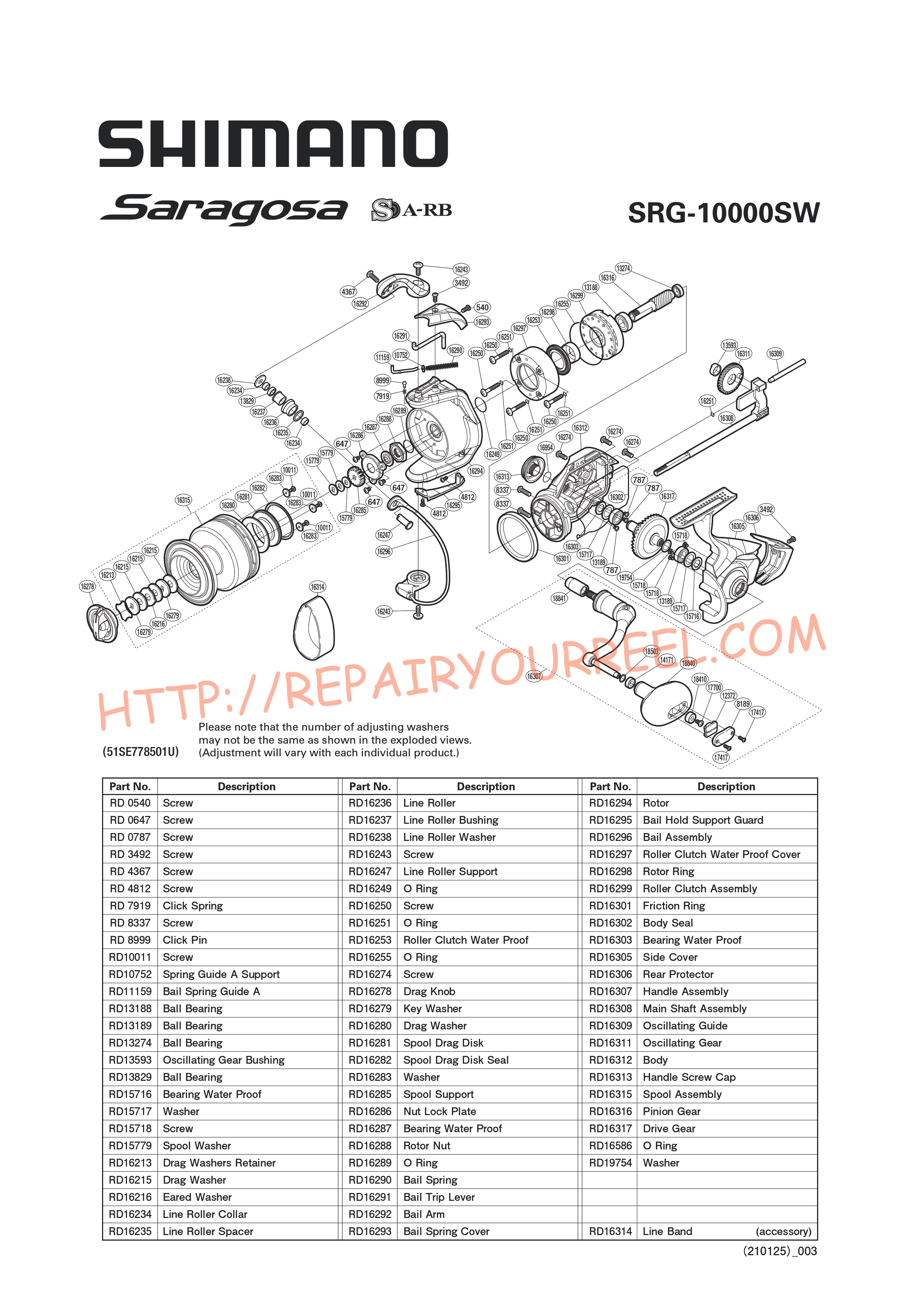 Vue éclatée du Shimano SARAGOSA 10000SW (2014)