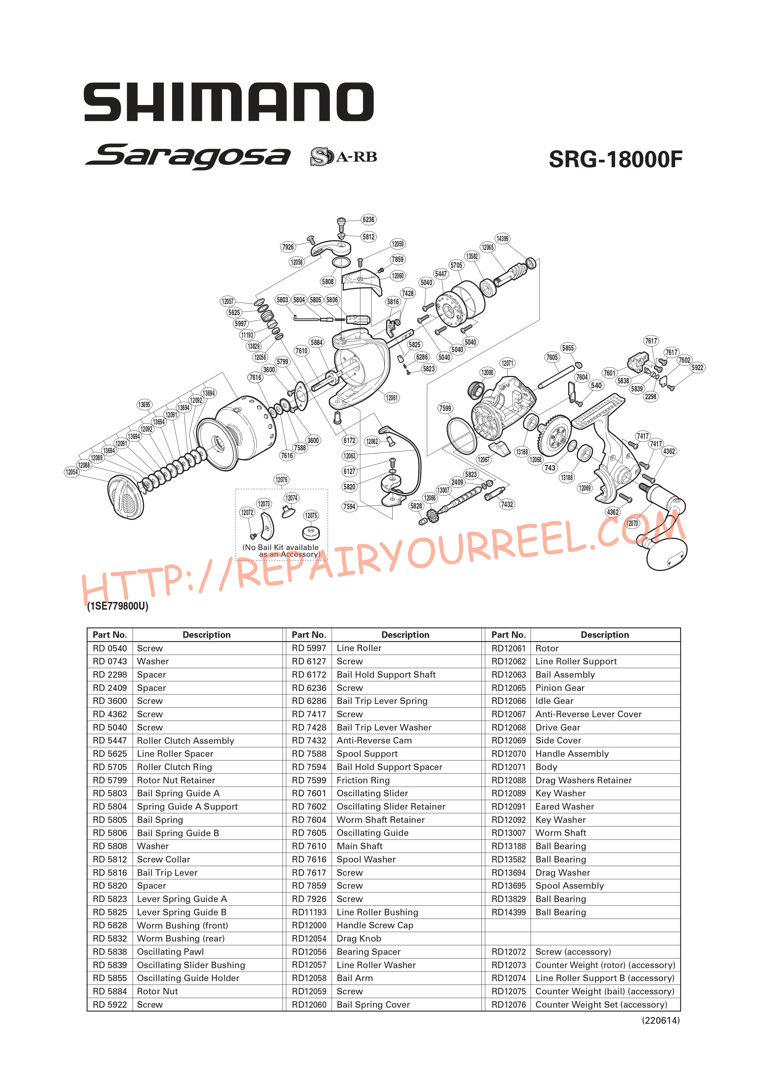 Vue éclatée du Shimano SARAGOSA 18000F (2008)