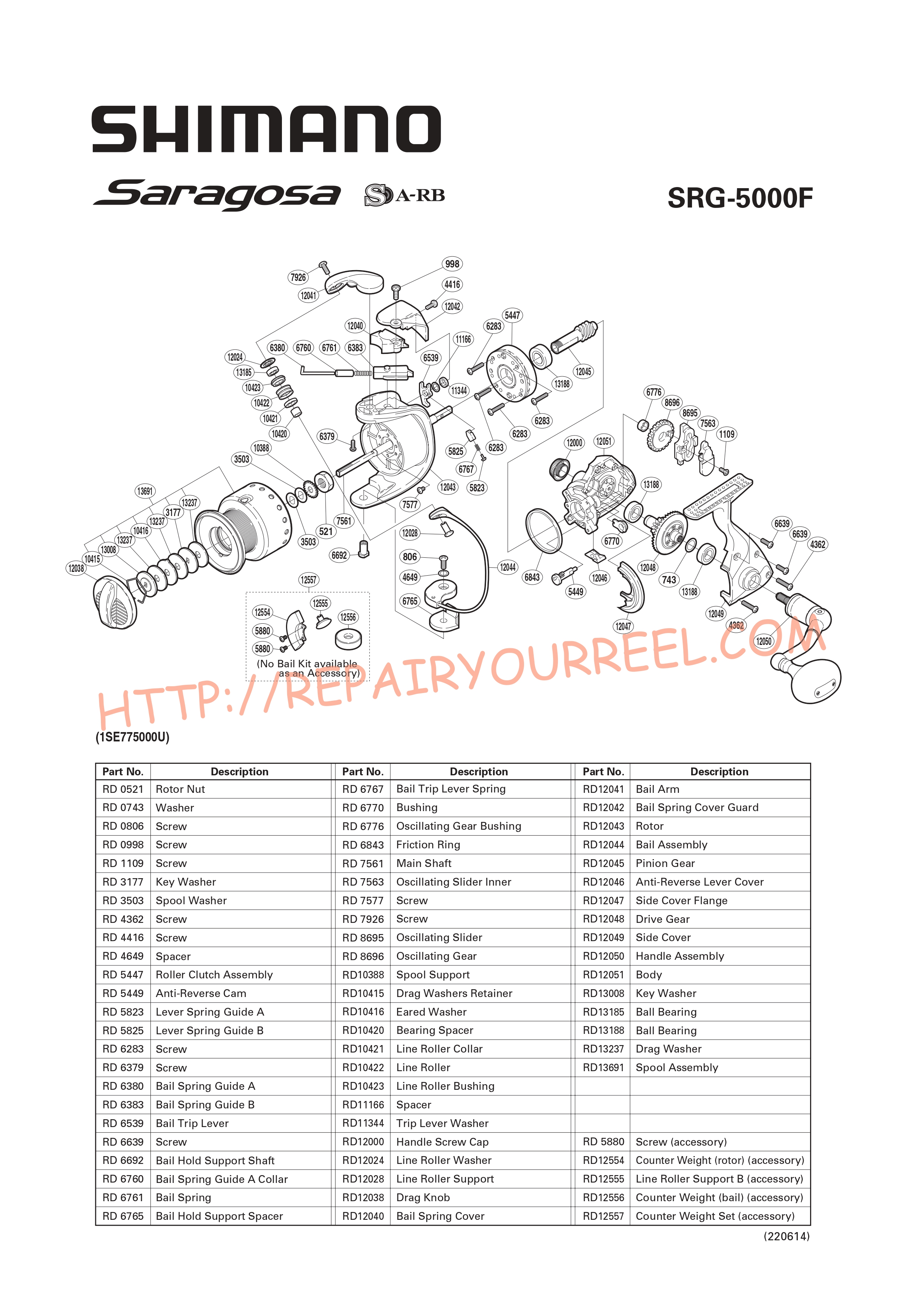 Vue éclatée du Shimano SARAGOSA 5000F (2008)