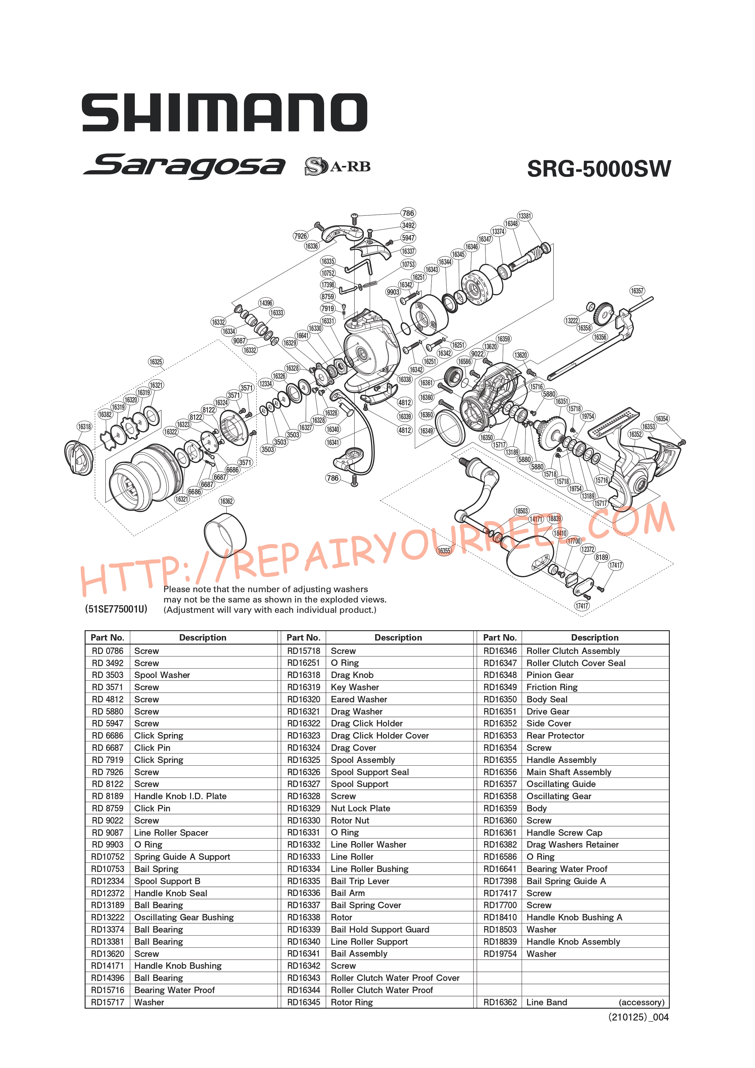 Vue éclatée du Shimano SARAGOSA 5000SW (2014)