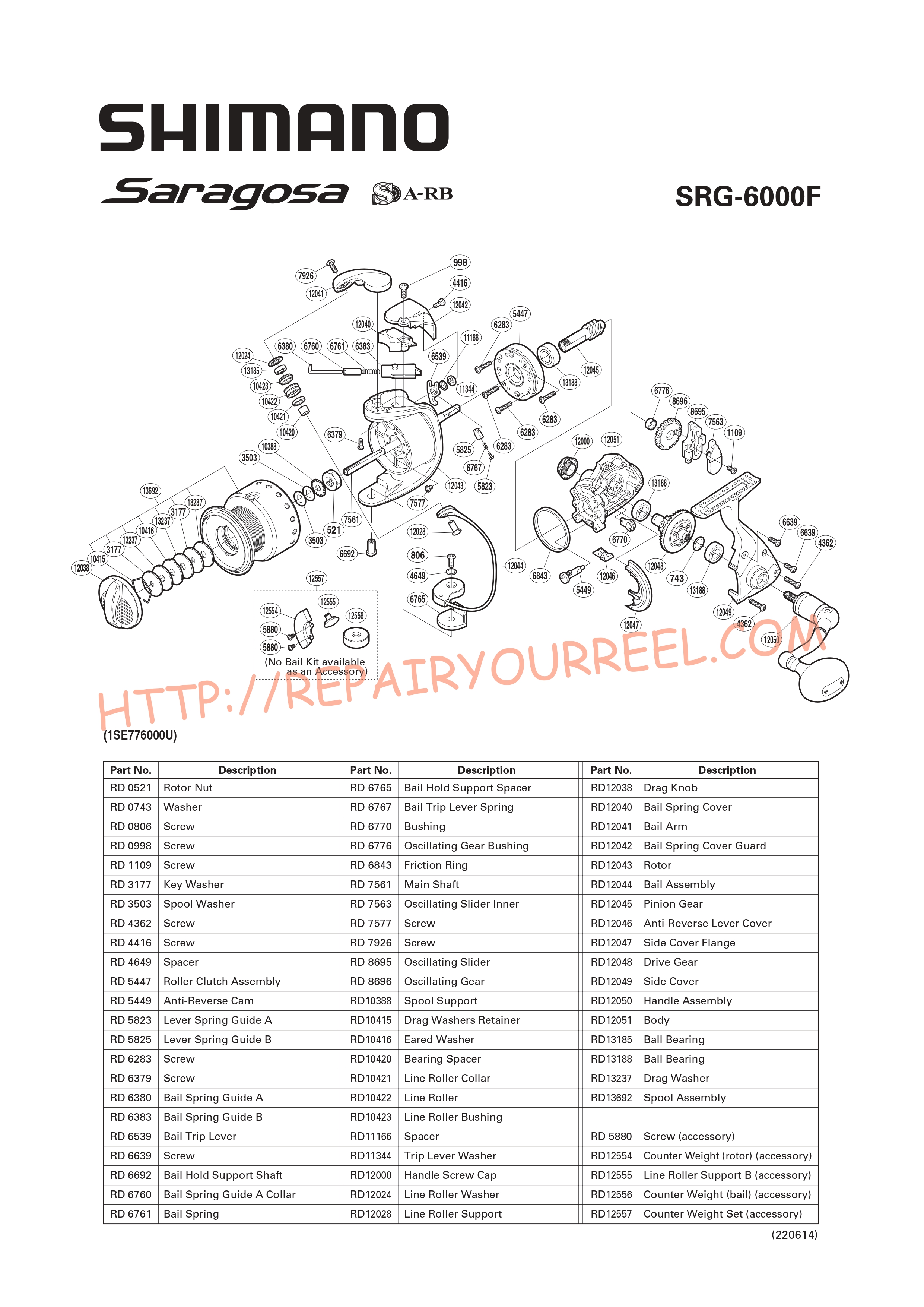 Vue éclatée du Shimano SARAGOSA 6000F (2008)