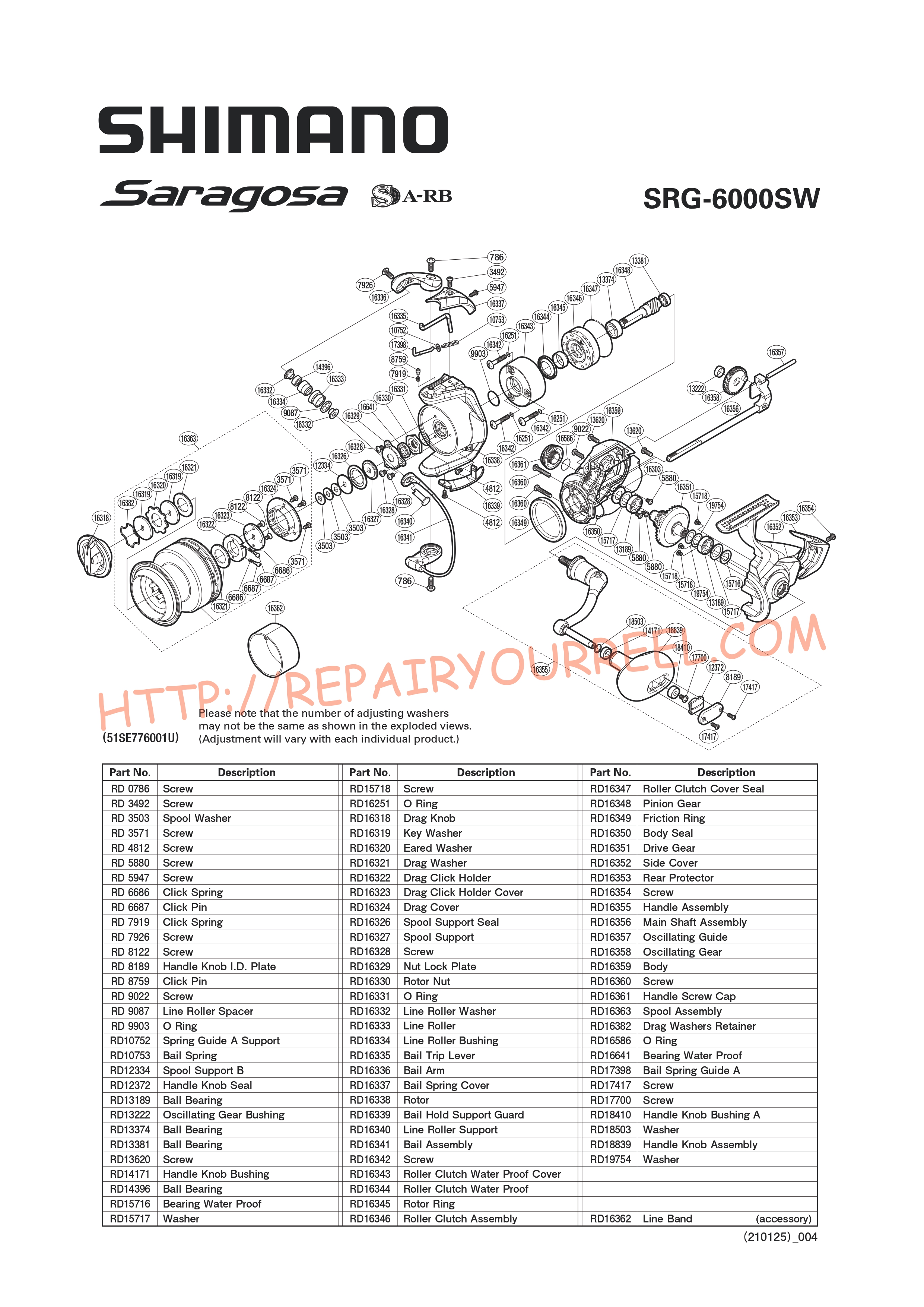 Vue éclatée du Shimano SARAGOSA 6000SW (2014)