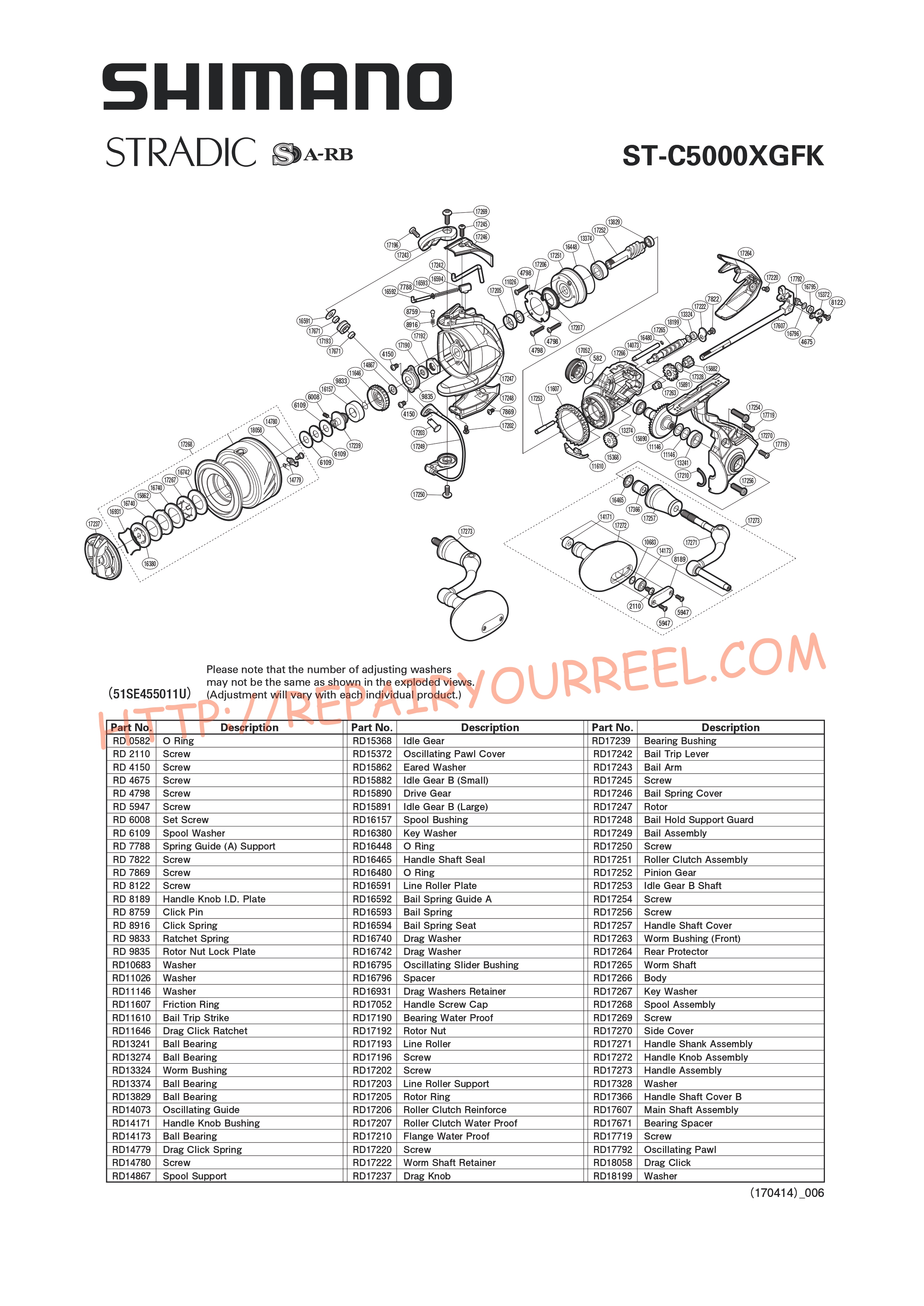 Vue éclatée du Shimano STRADIC C5000XGFK (2015)