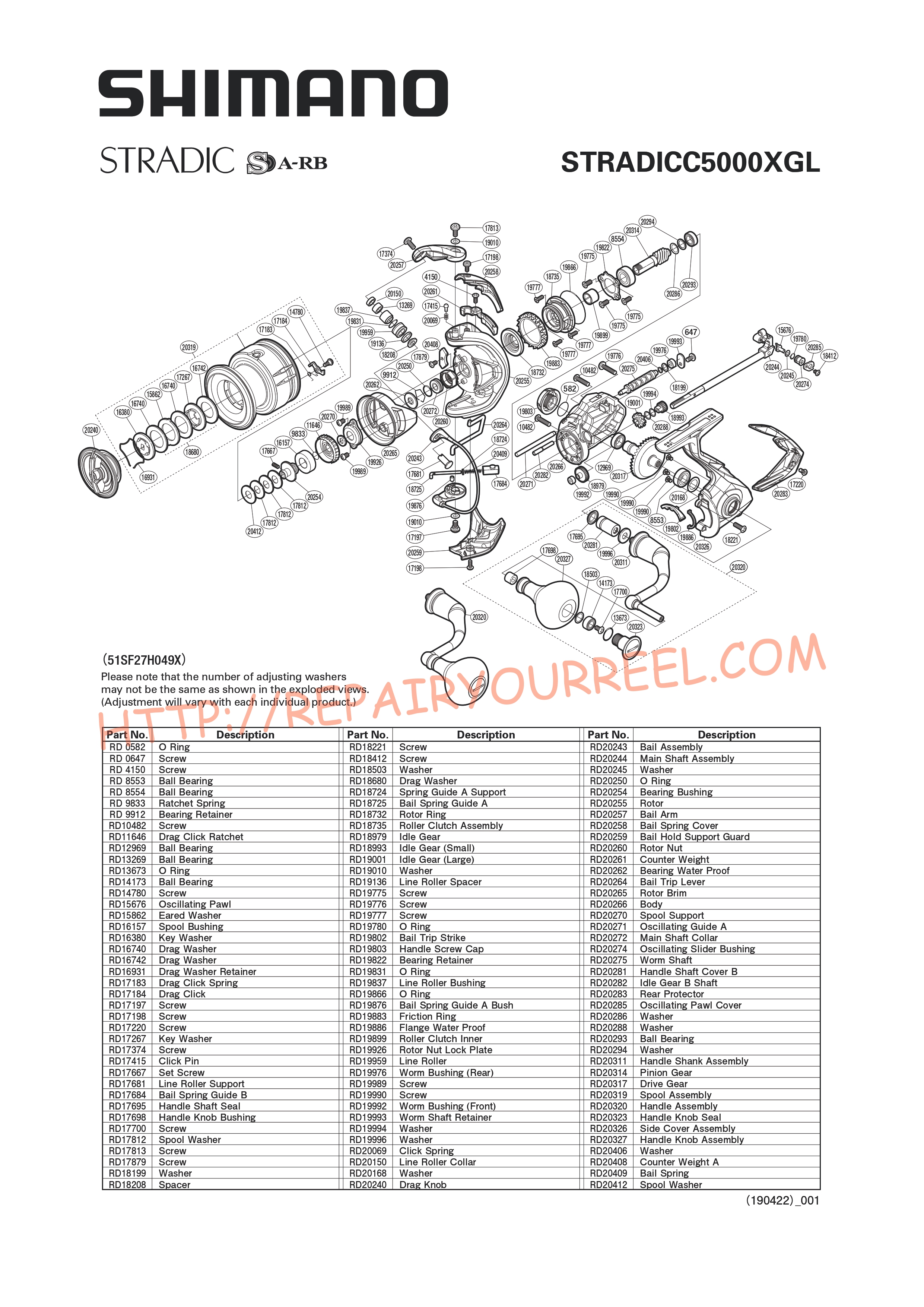 Vue éclatée du Shimano STRADIC C5000XGFL (2019)