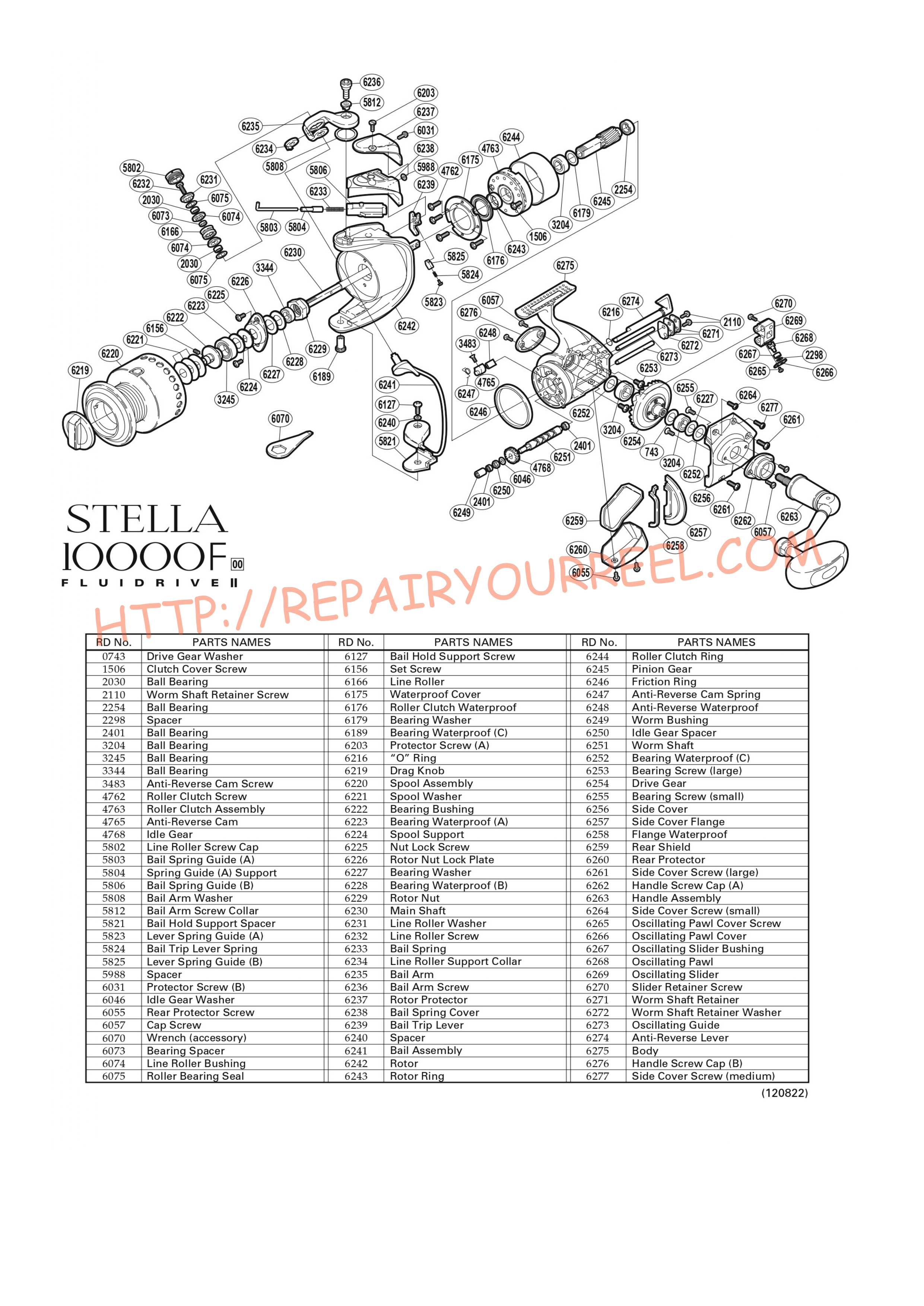 Vue éclatée du Shimano STELLA 10000F (2000)