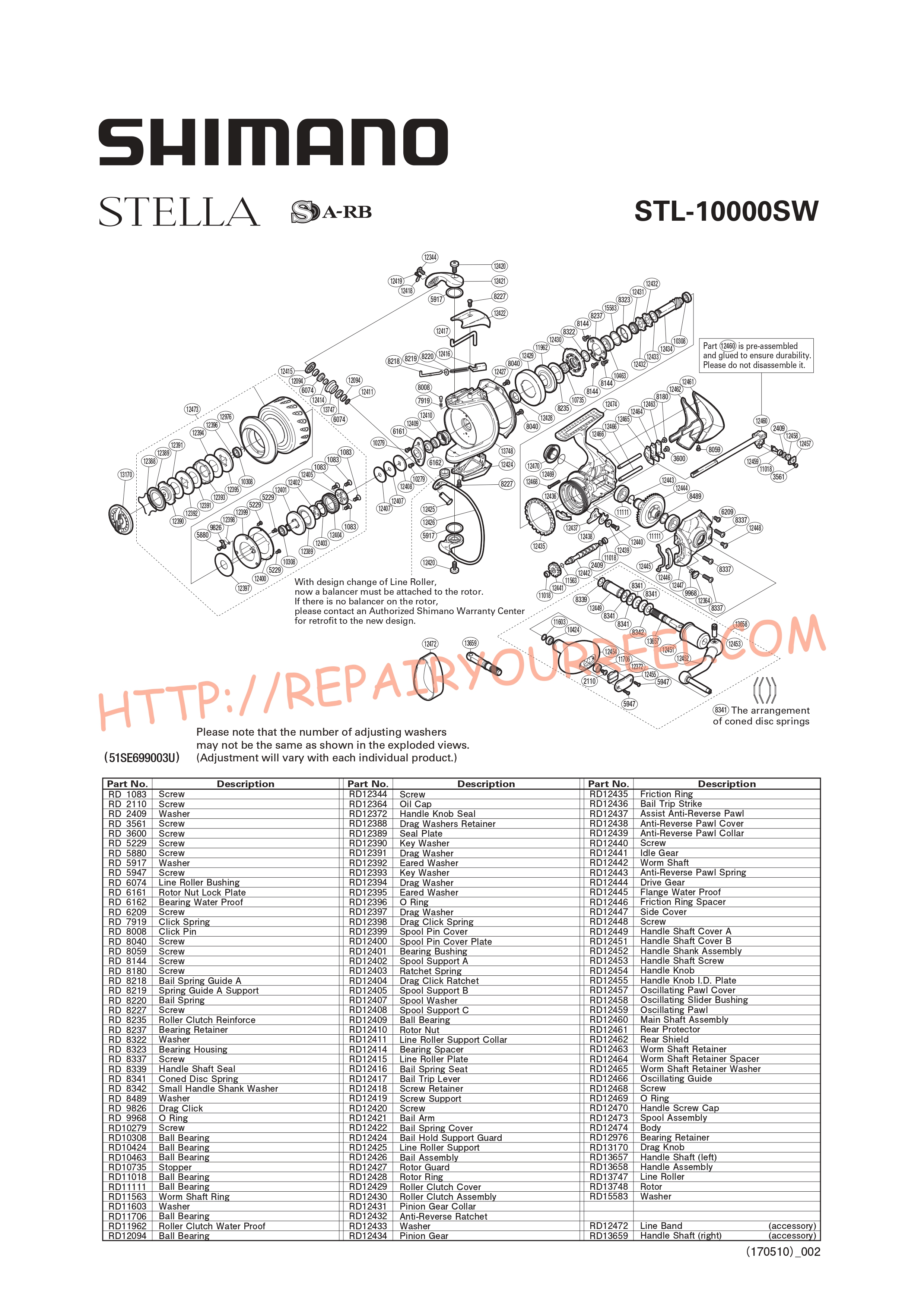 Vue éclatée du Shimano STELLA 10000SW (2009)