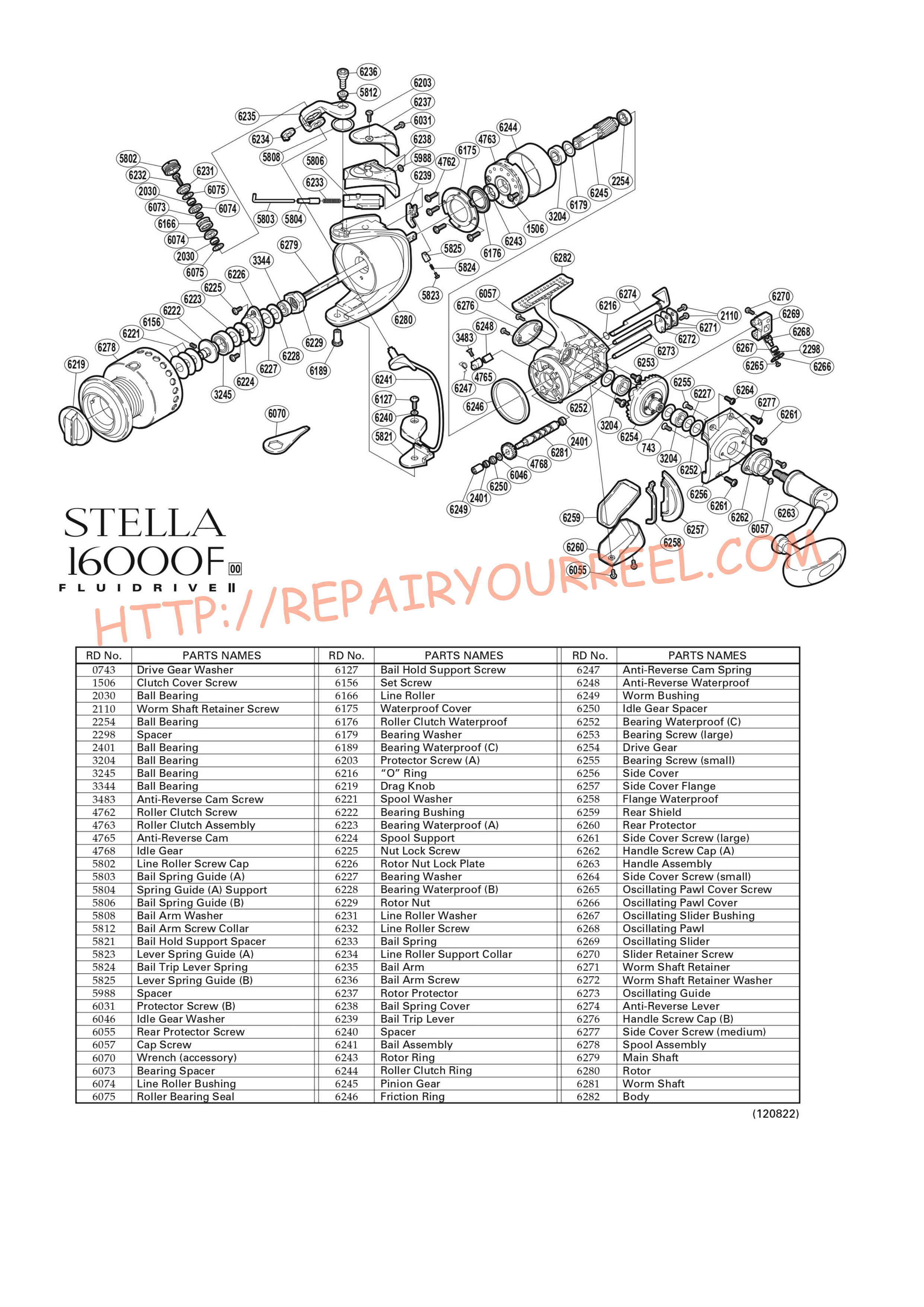 Vue éclatée du Shimano STELLA 16000F (2000)