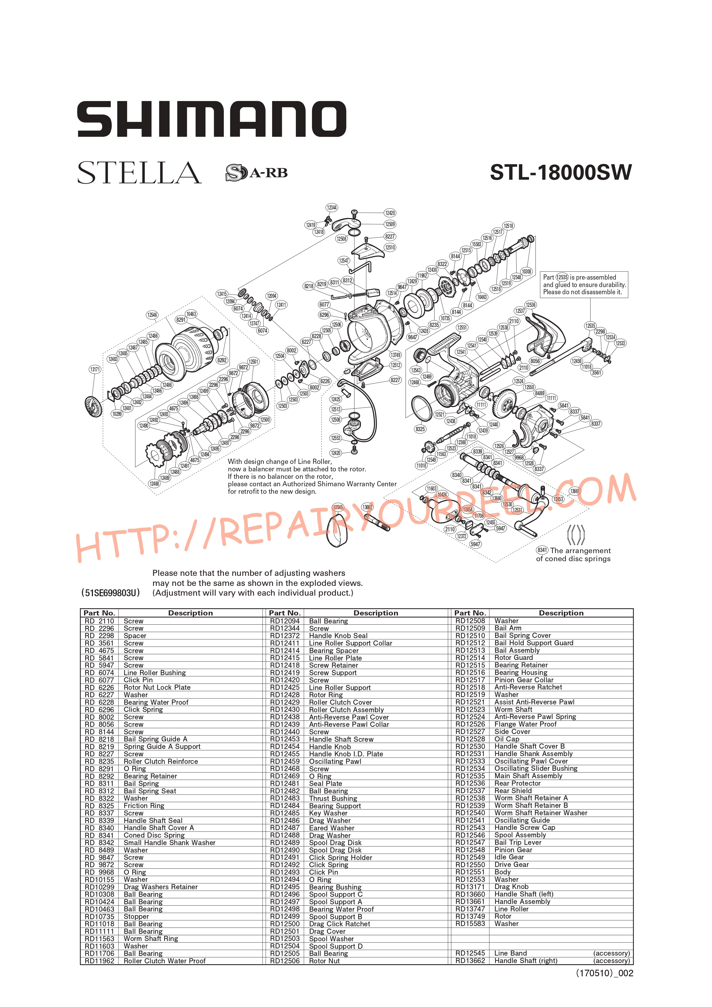 Vue éclatée du Shimano STELLA 18000SW (2009)