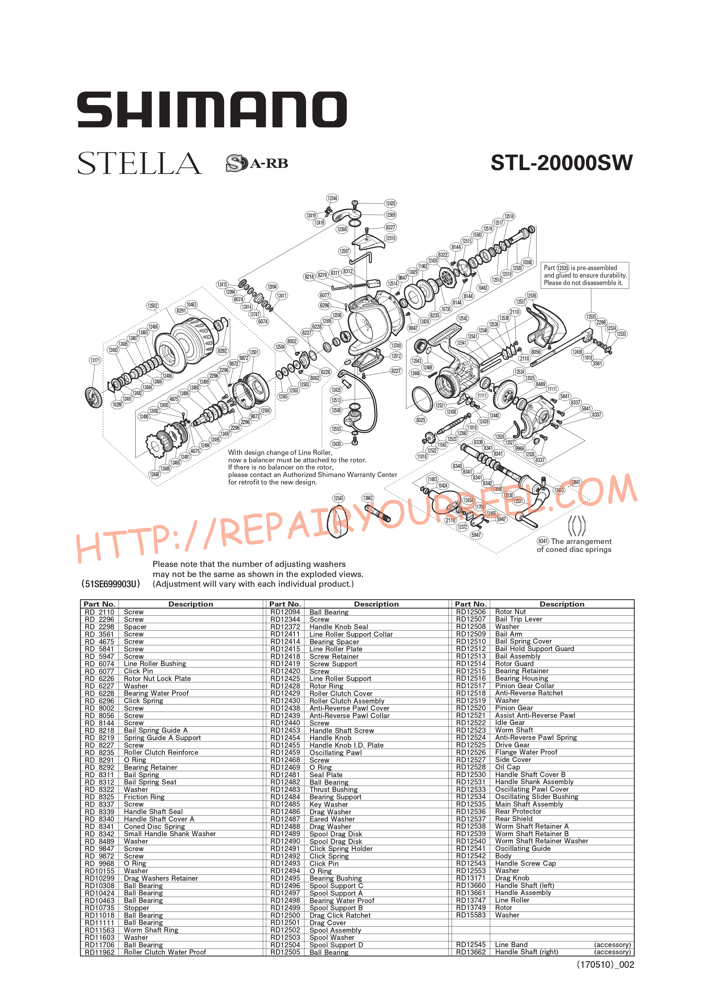 Vue éclatée du Shimano STELLA 20000SW (2009)