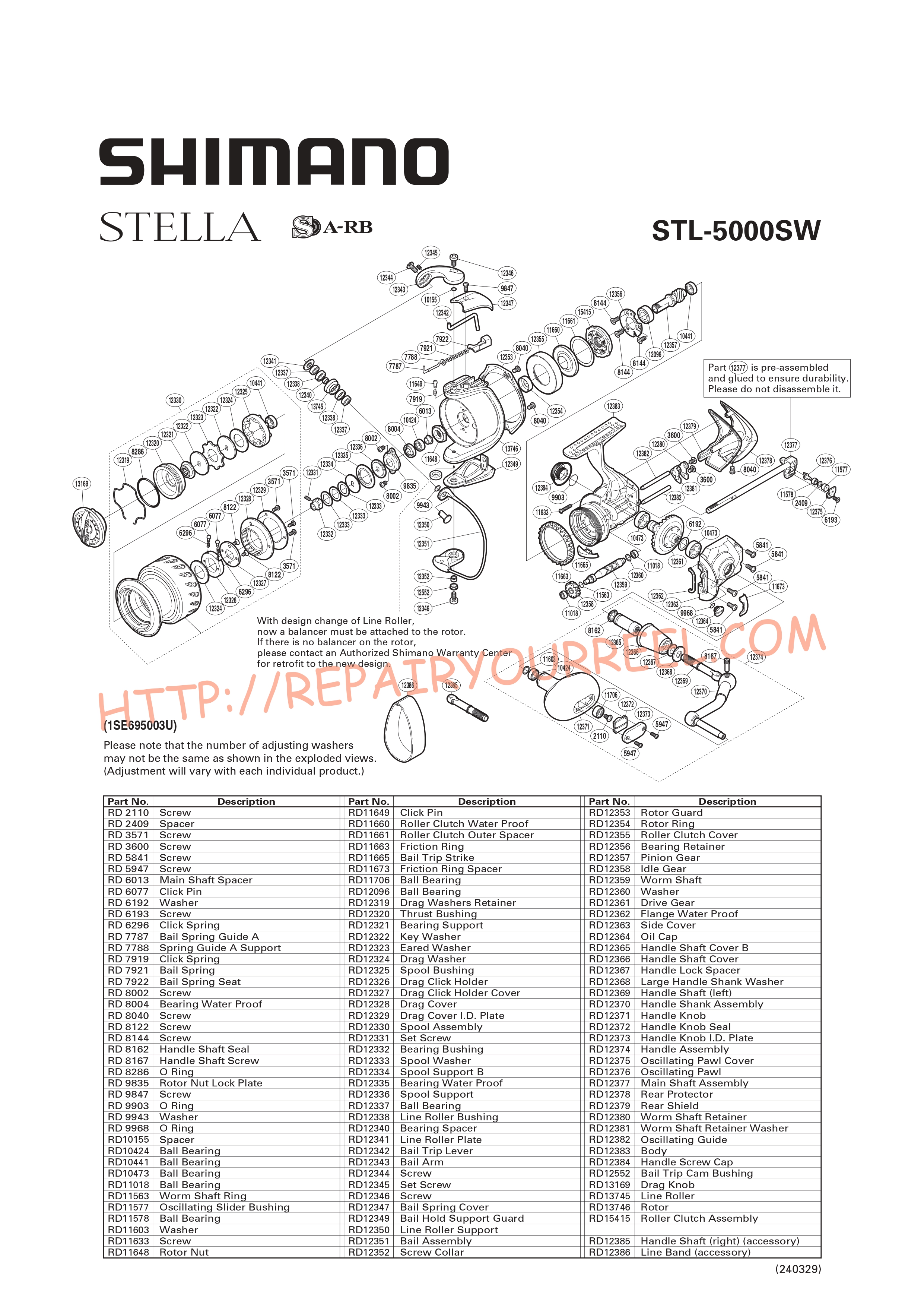 Vue éclatée du Shimano STELLA 5000SW (2009)