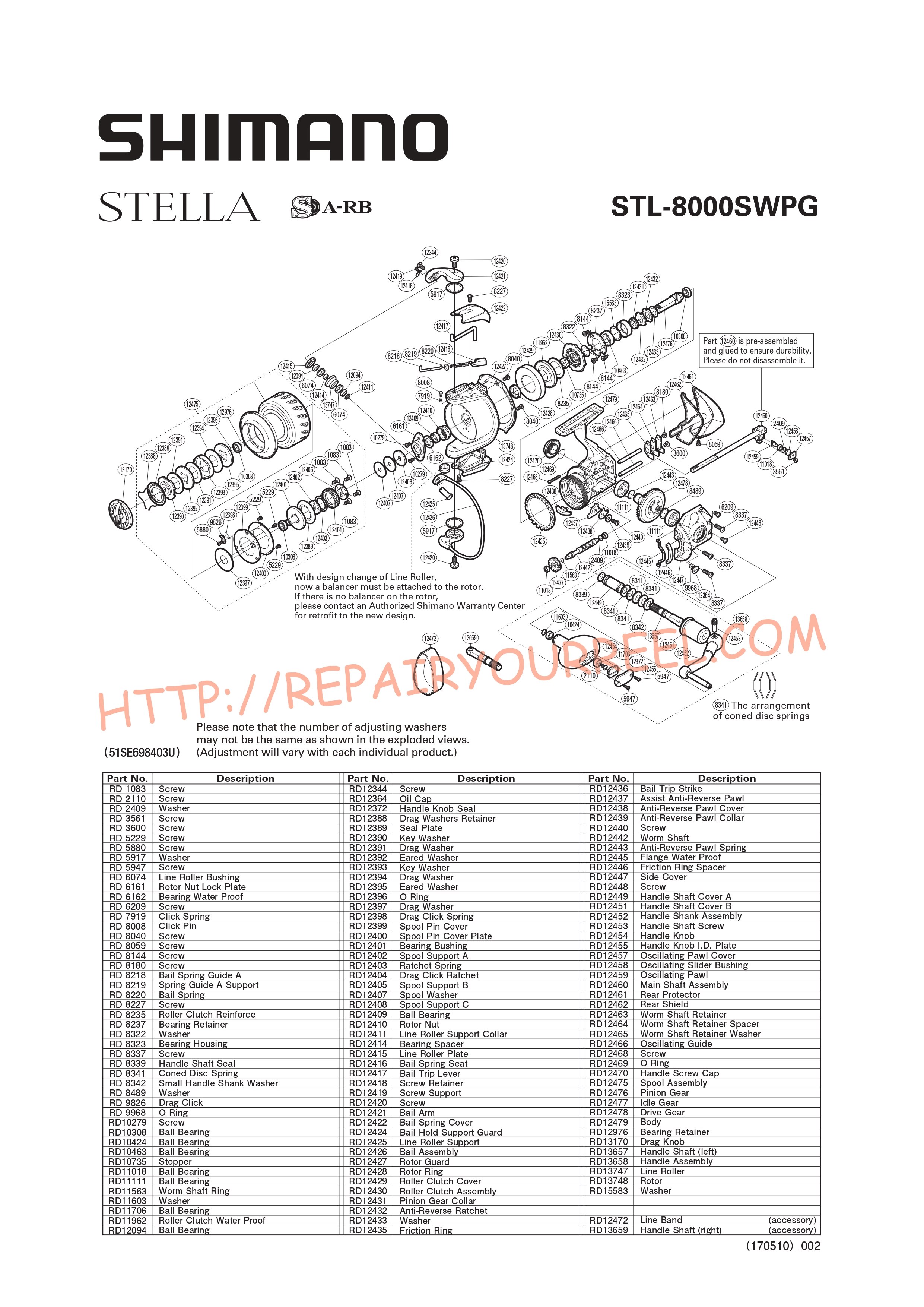 Vue éclatée du Shimano STELLA 8000SWPG (2009)