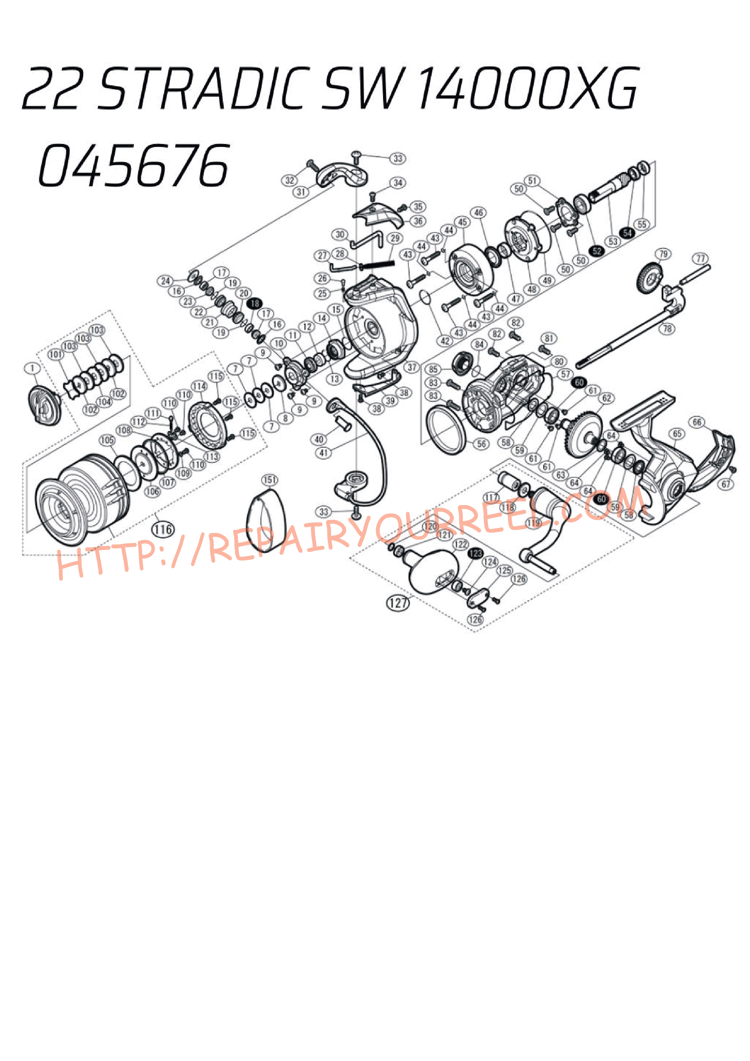Vue éclatée du Shimano STRADIC SW14000XG (2022)