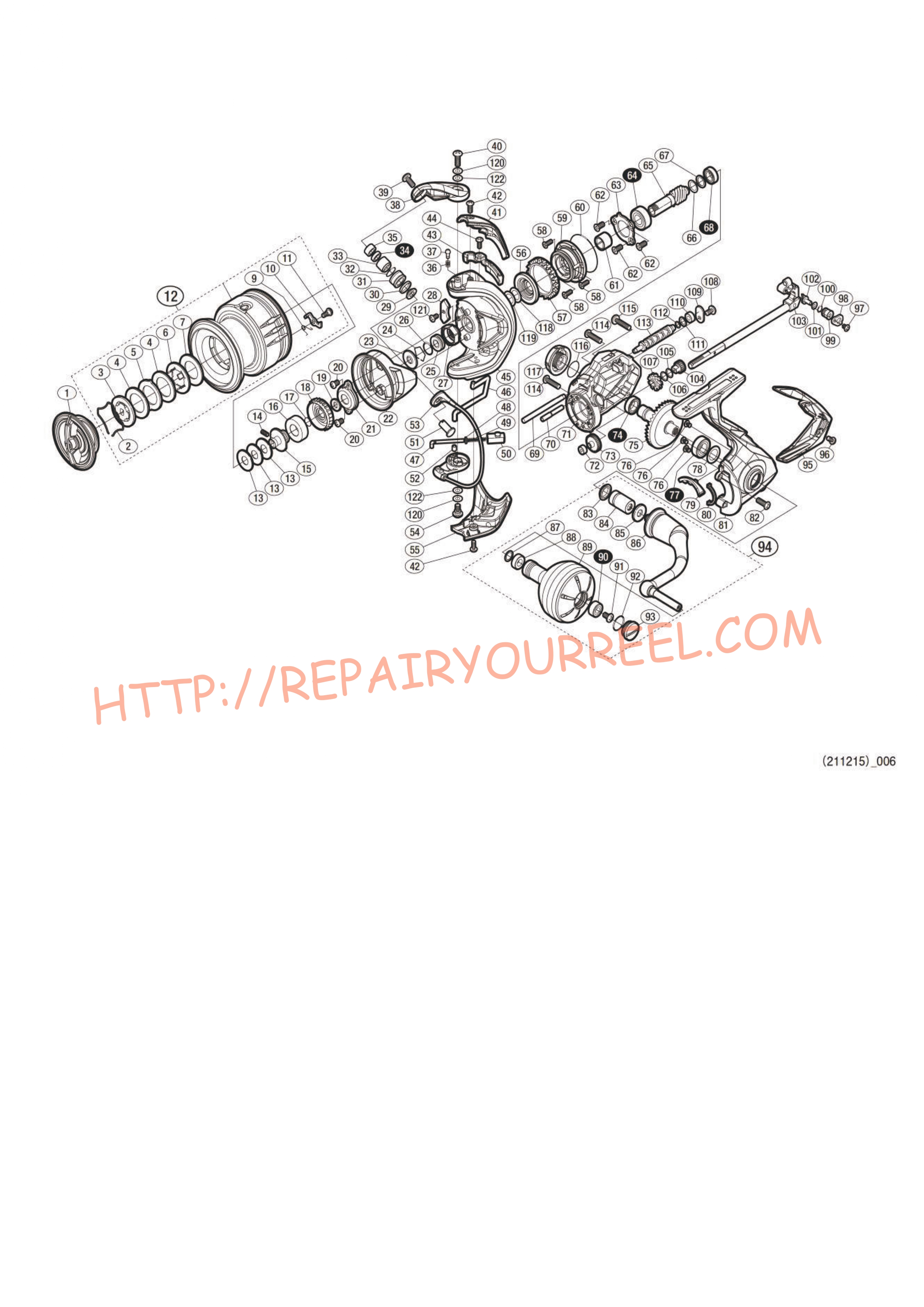 Vue éclatée du Shimano STRADIC SW4000HG (2024)