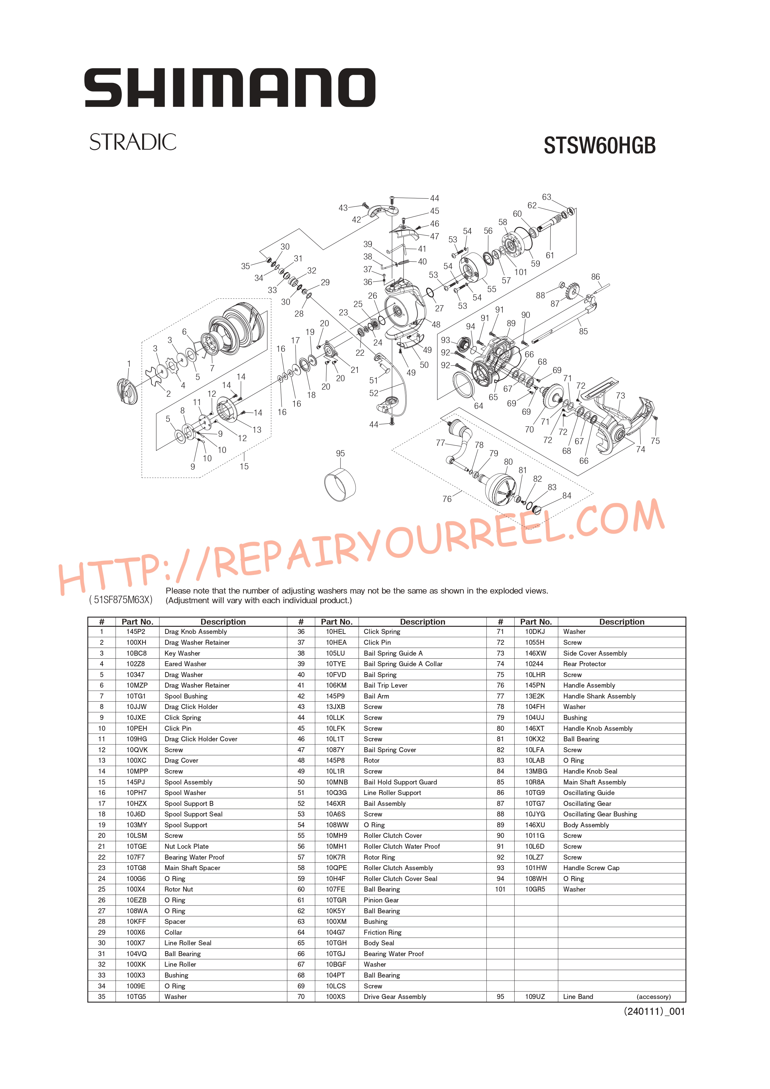 Vue éclatée du Shimano STRADIC SW6000HG (2024)