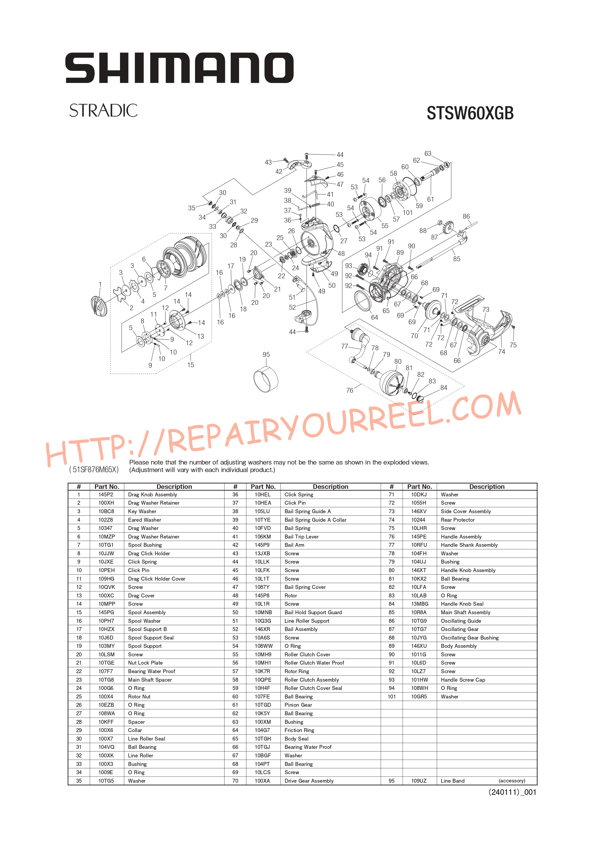 Vue éclatée du Shimano STRADIC SW6000XG (2024)