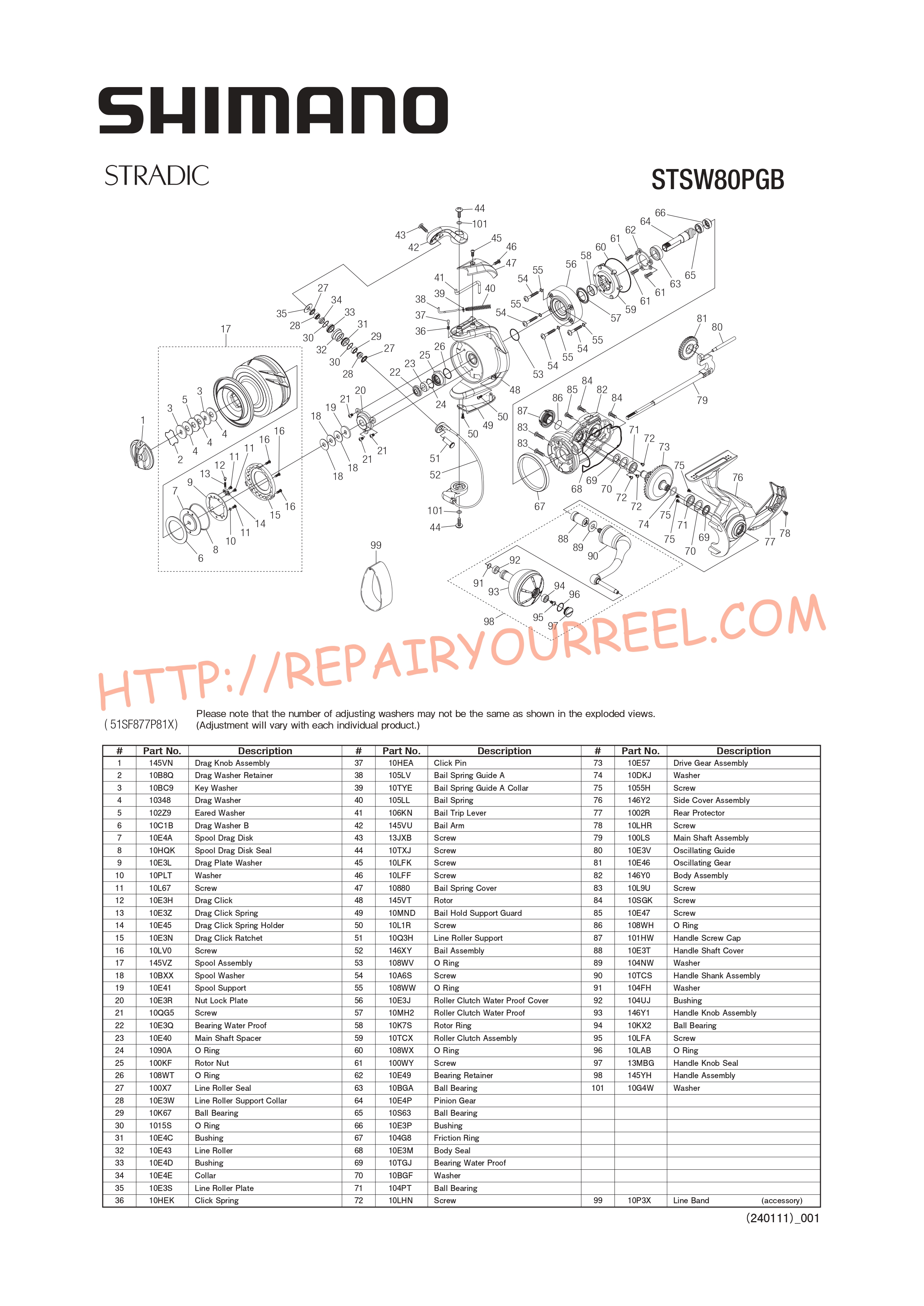 Vue éclatée du Shimano STRADIC SW8000PG (2024)