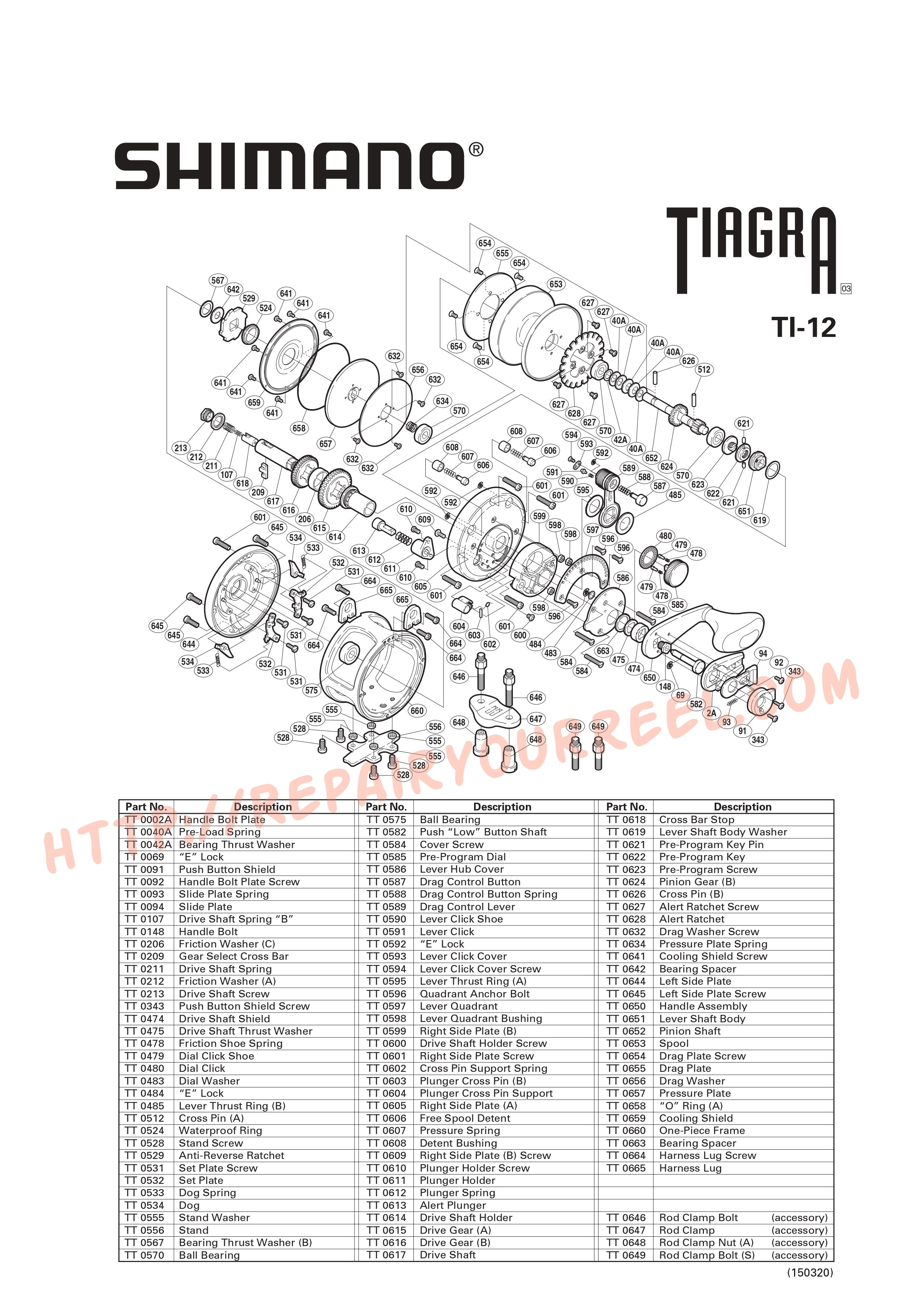 Vue éclatée du Shimano TIAGRA 12 (2003)