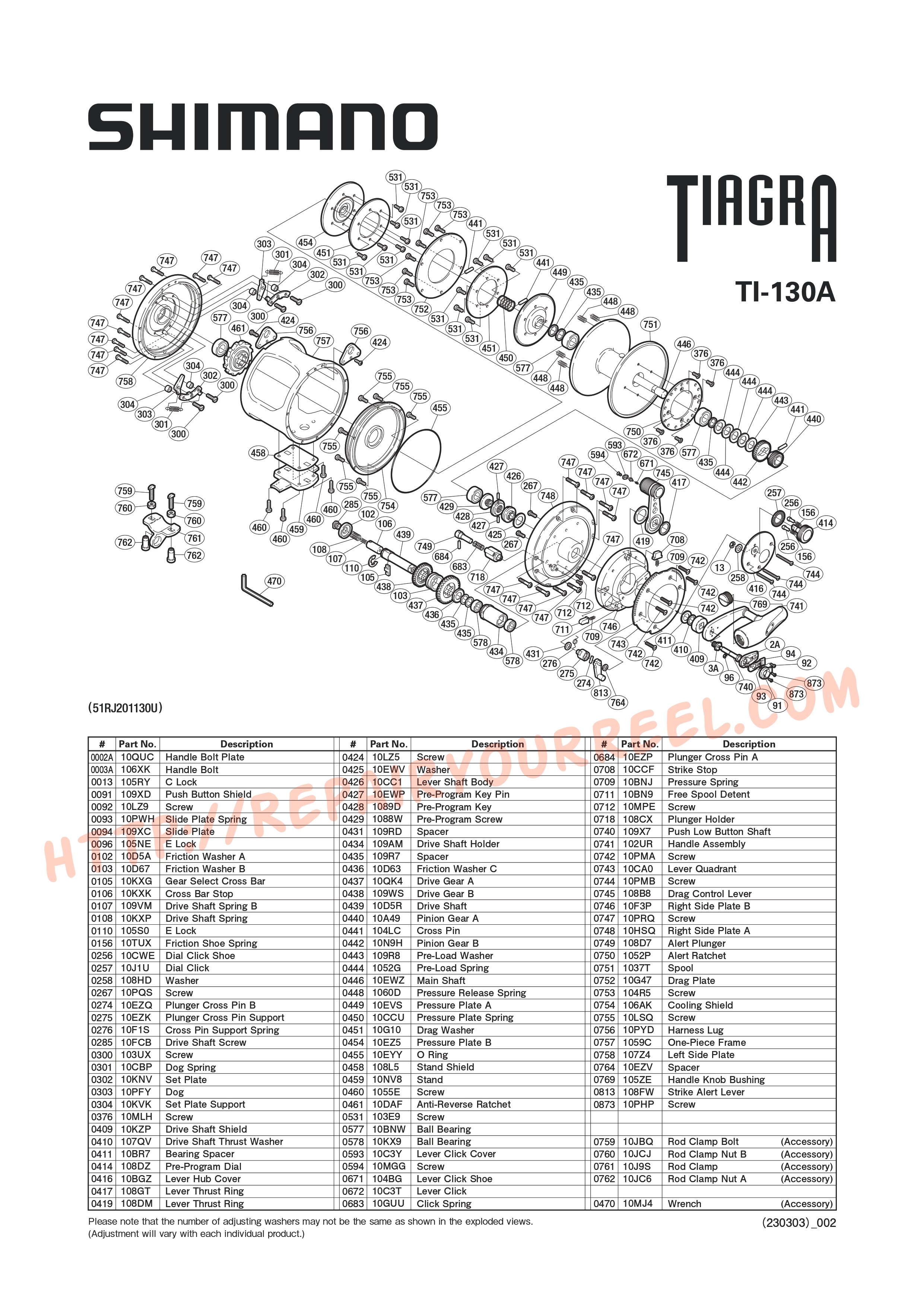 Vue éclatée du Shimano TIAGRA 130A (2005)
