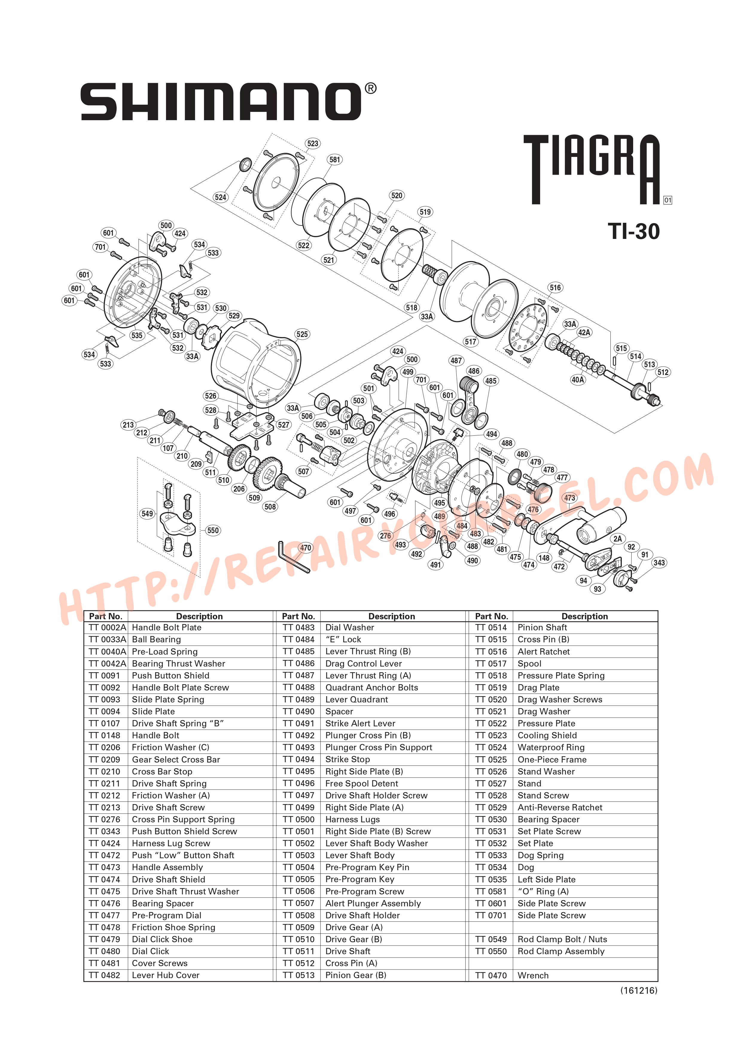 Vue éclatée du Shimano TIAGRA 30 (2001)