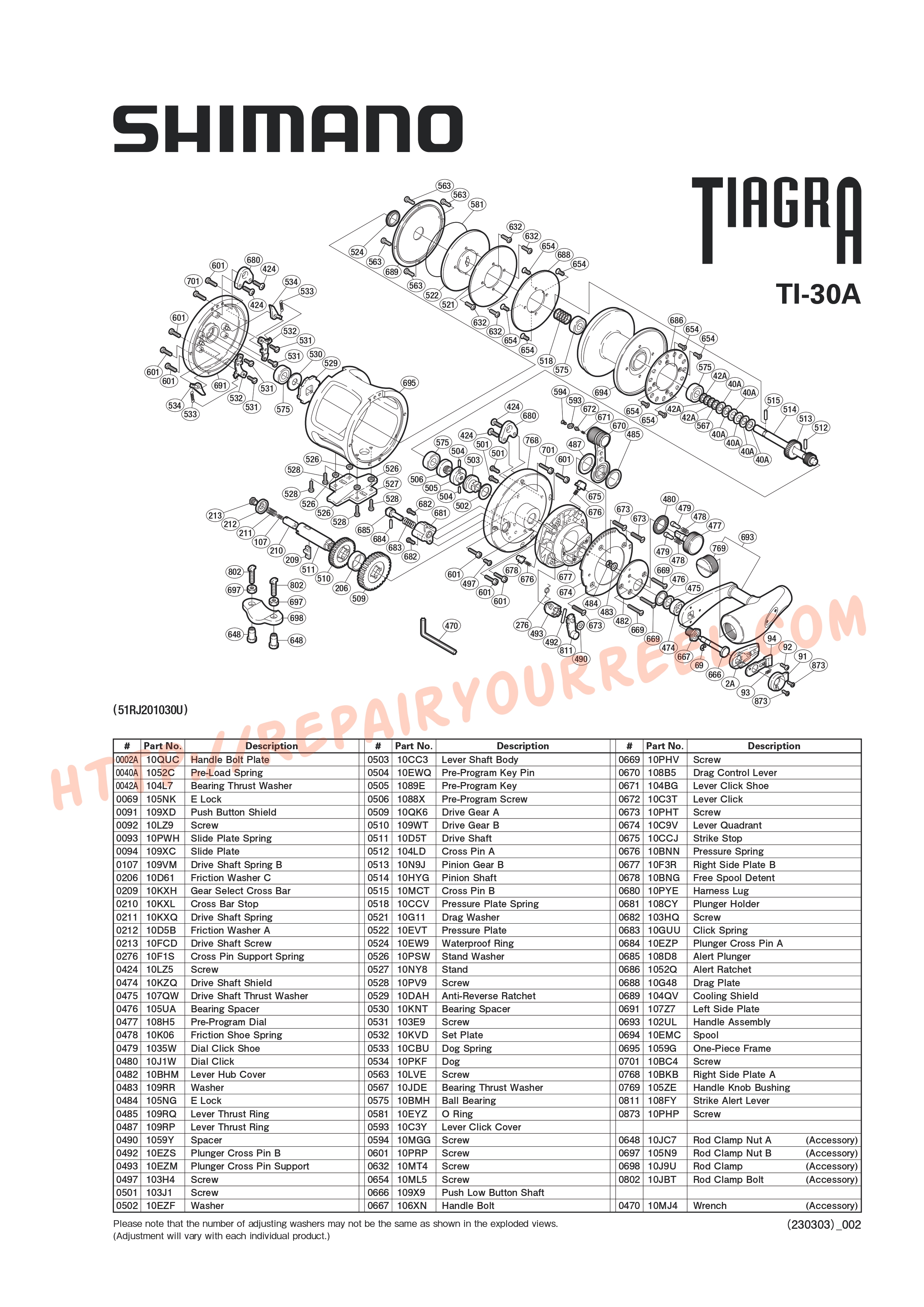 Vue éclatée du Shimano TIAGRA 30A (2005)