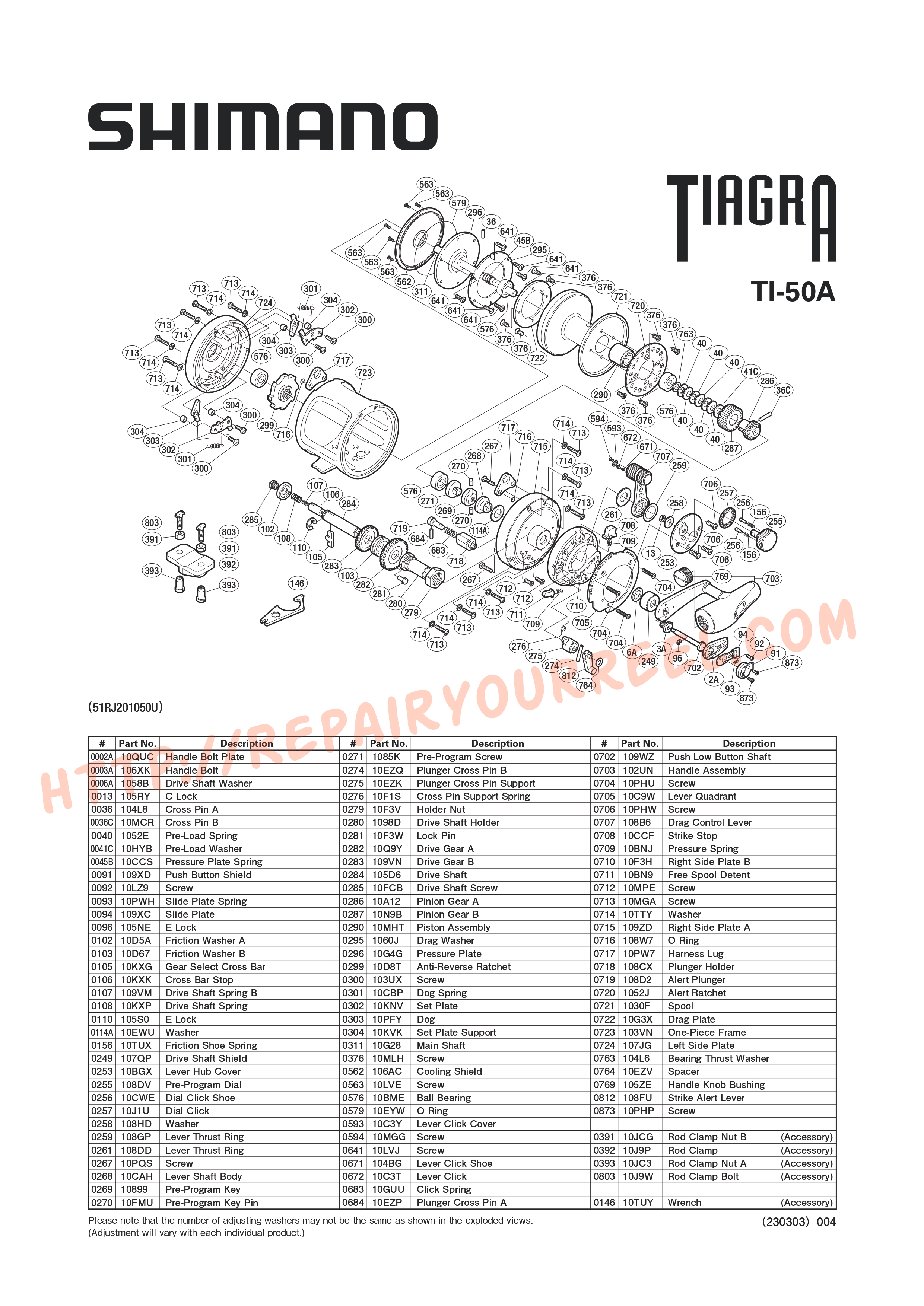 Vue éclatée du Shimano TIAGRA 50A (2005)