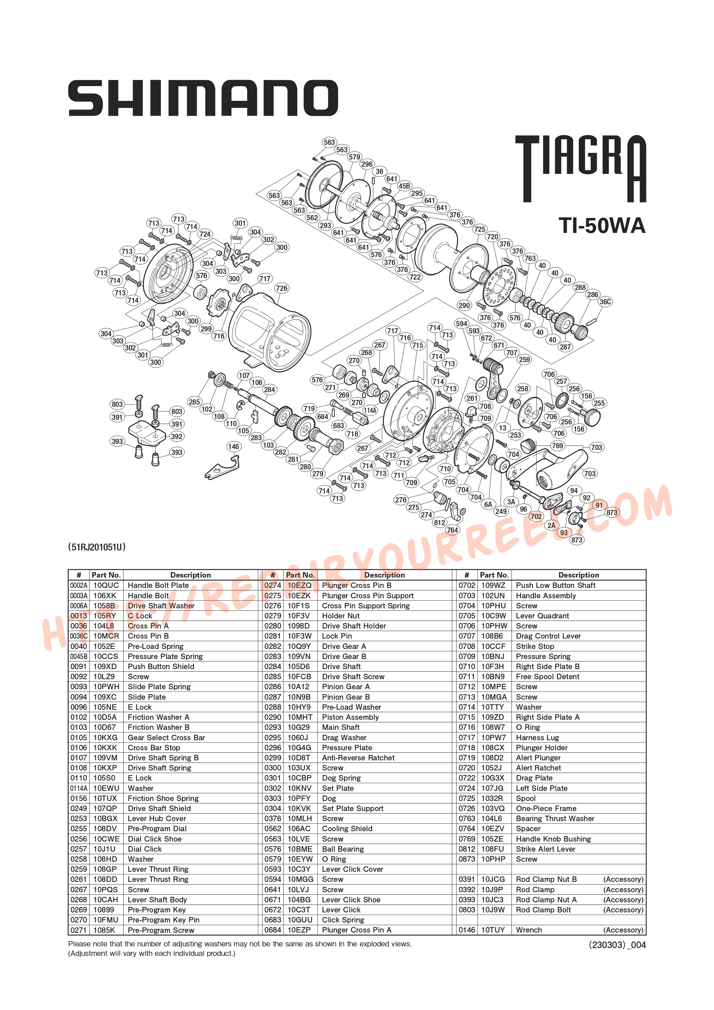 Vue éclatée du Shimano TIAGRA 50WA (2005)