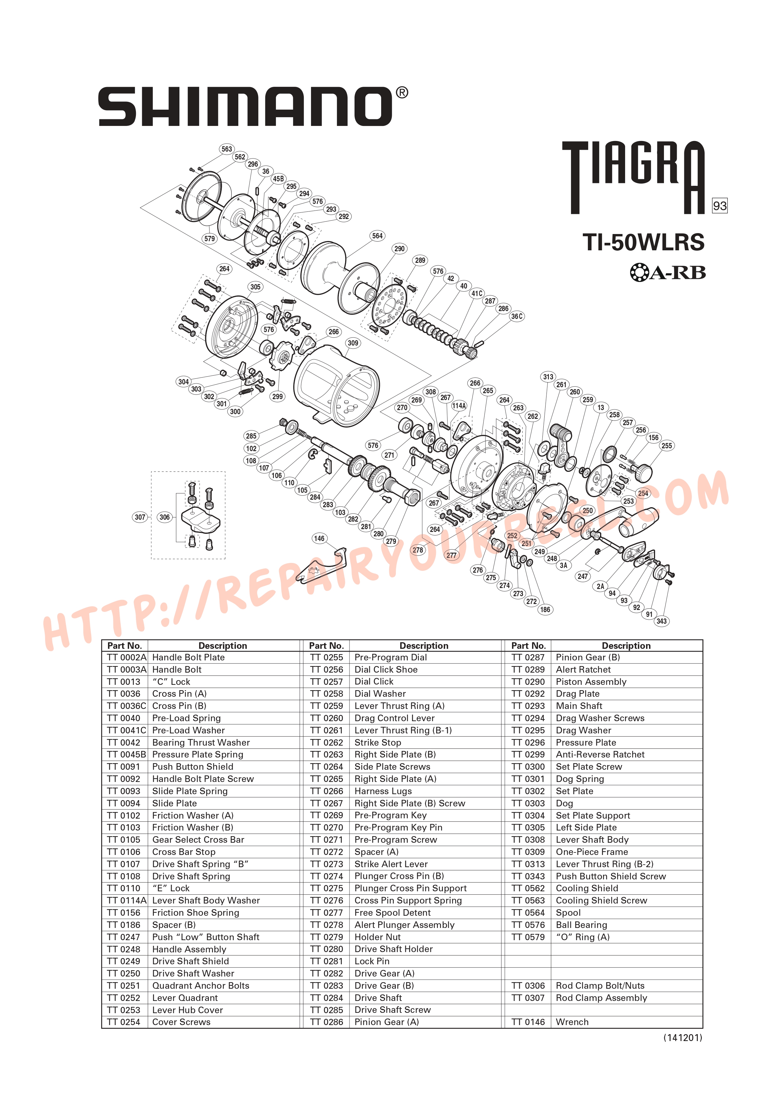 Vue éclatée du Shimano TIAGRA 50W LRS (1993)