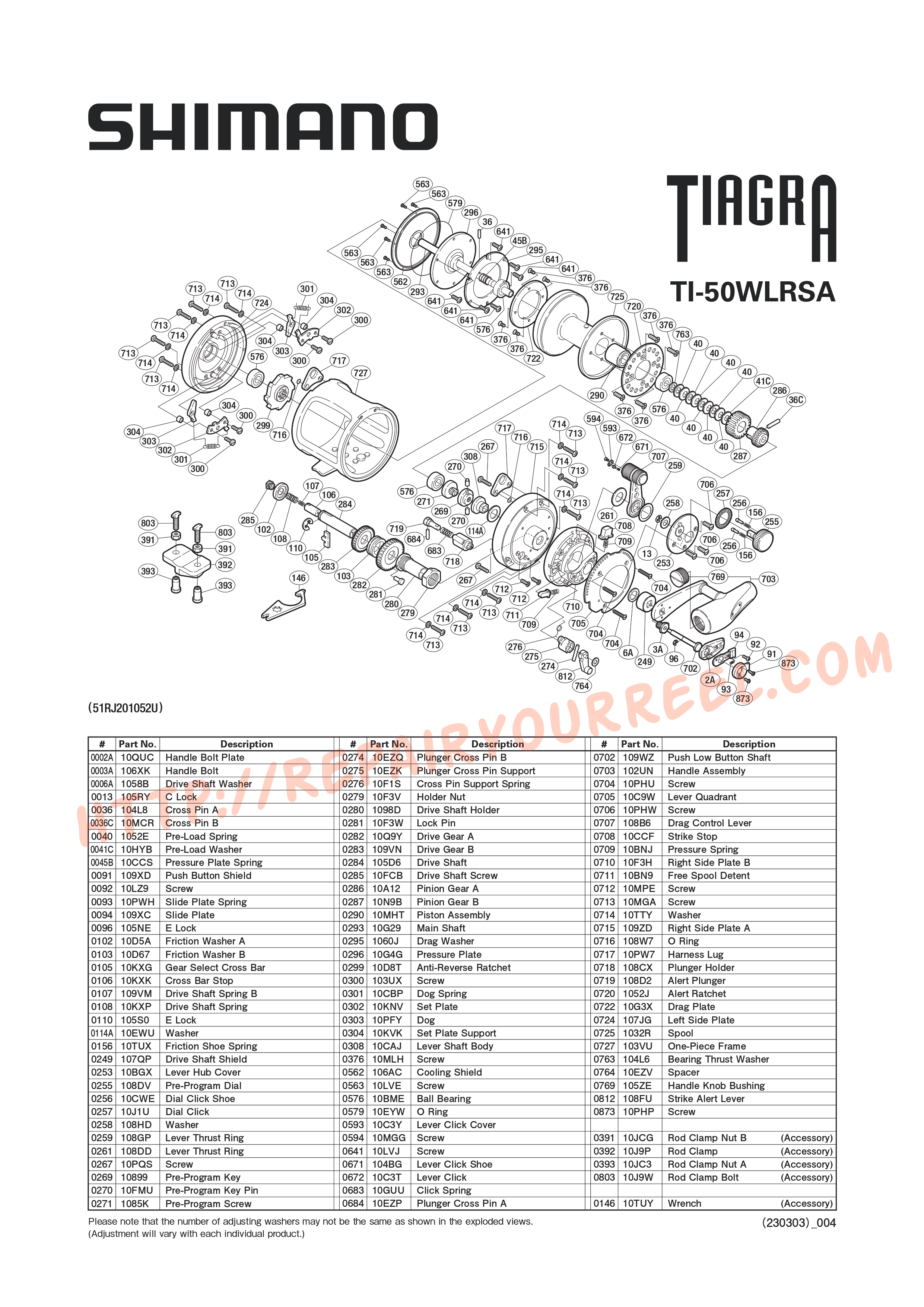 Vue éclatée du Shimano TIAGRA 50WLRSA (2005)