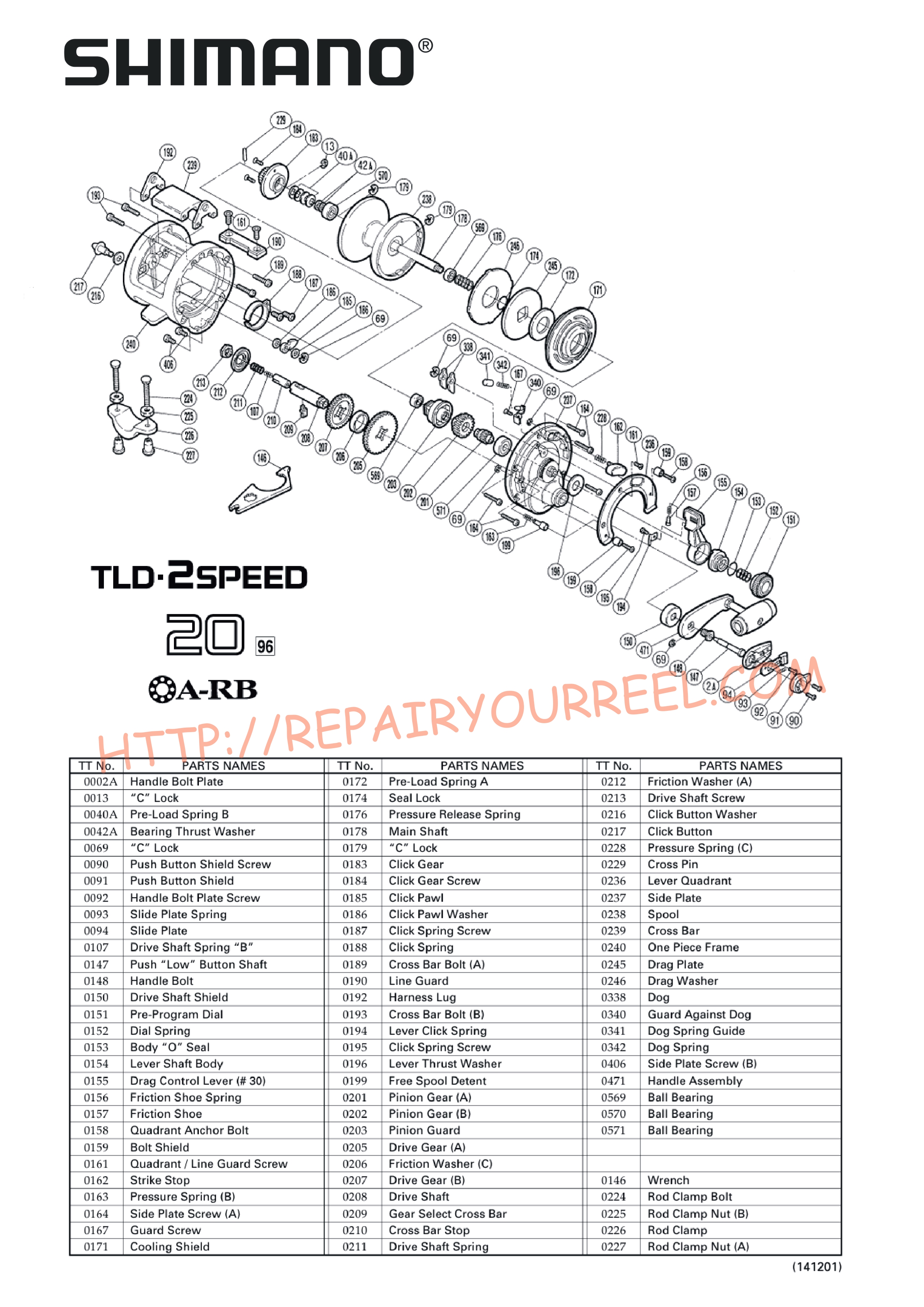 Vue éclatée du Shimano TLD20II (1996)