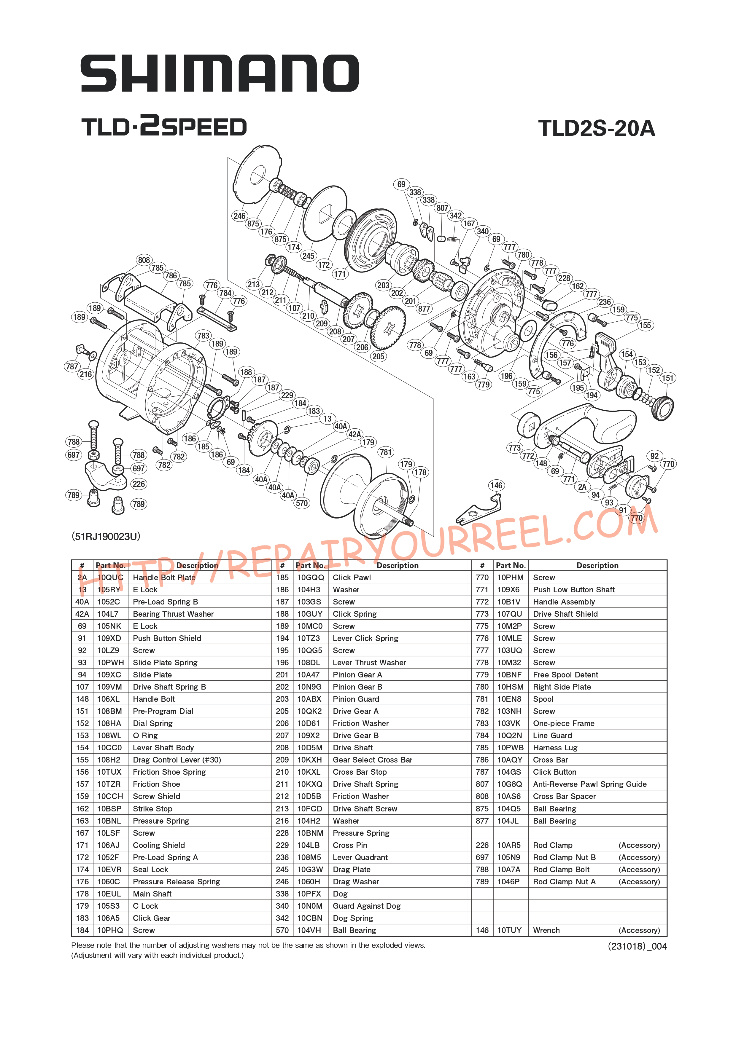 Vue éclatée du Shimano TLD 20IIA (2006)