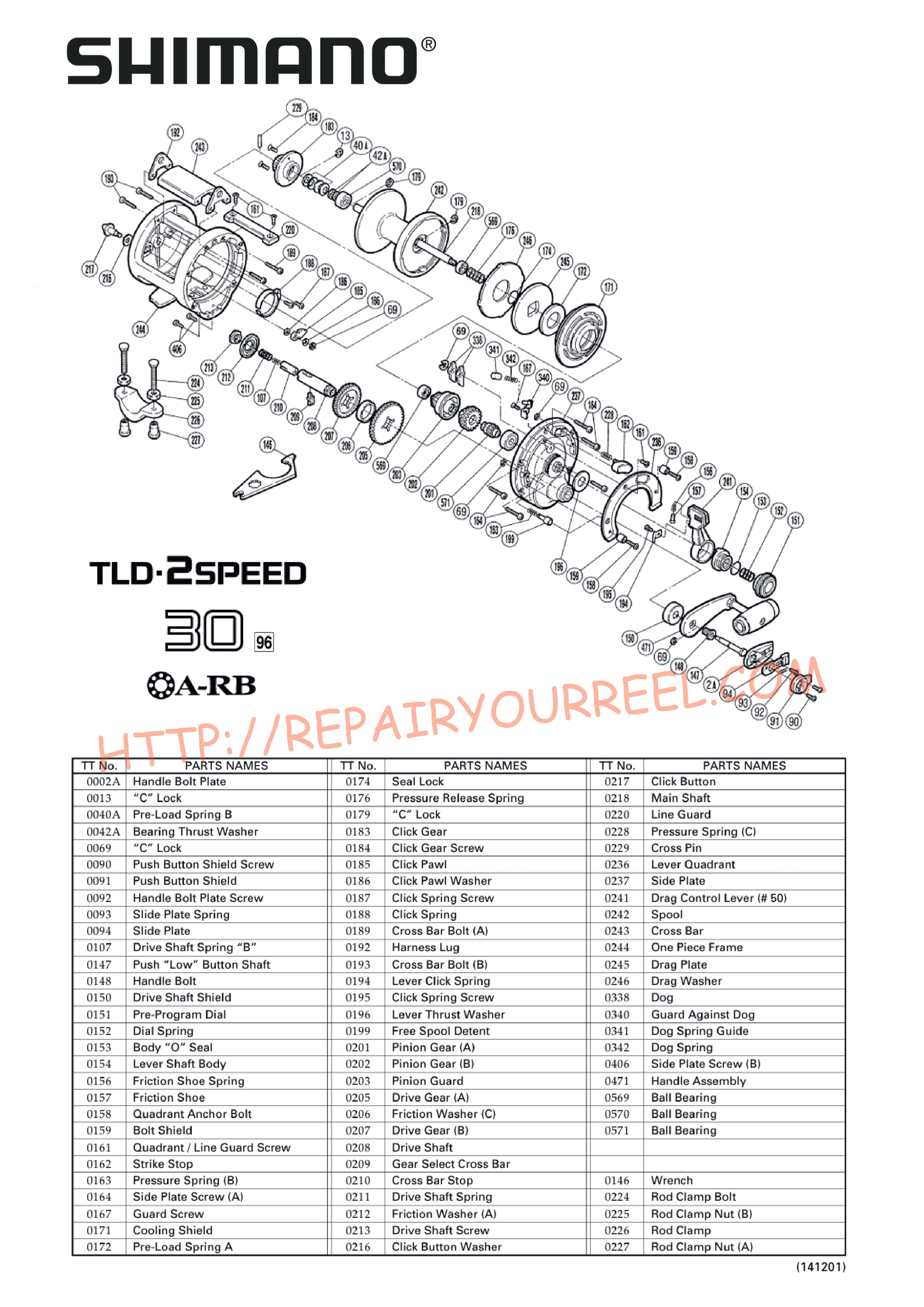Vue éclatée du Shimano TLD30II (1996)