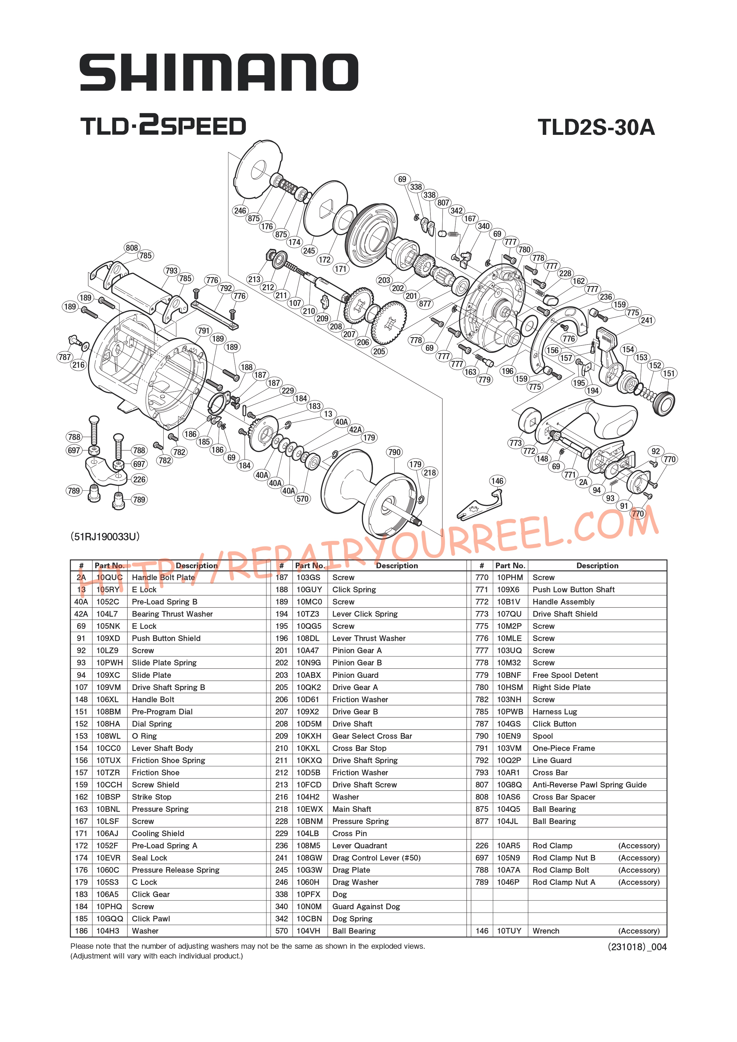 Vue éclatée du Shimano TLD 30IIA (2006)