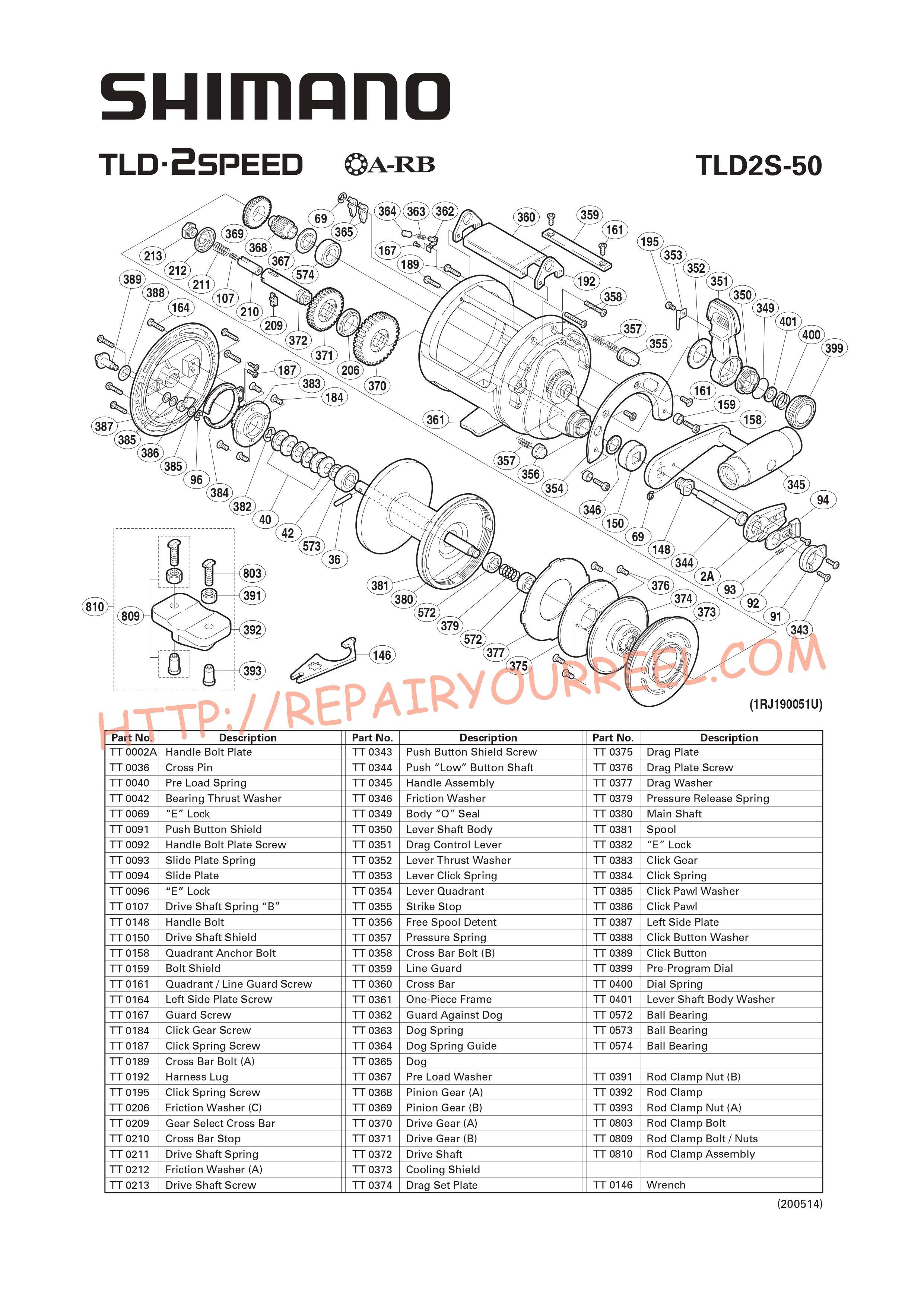 Vue éclatée du Shimano TLD50II (1996)