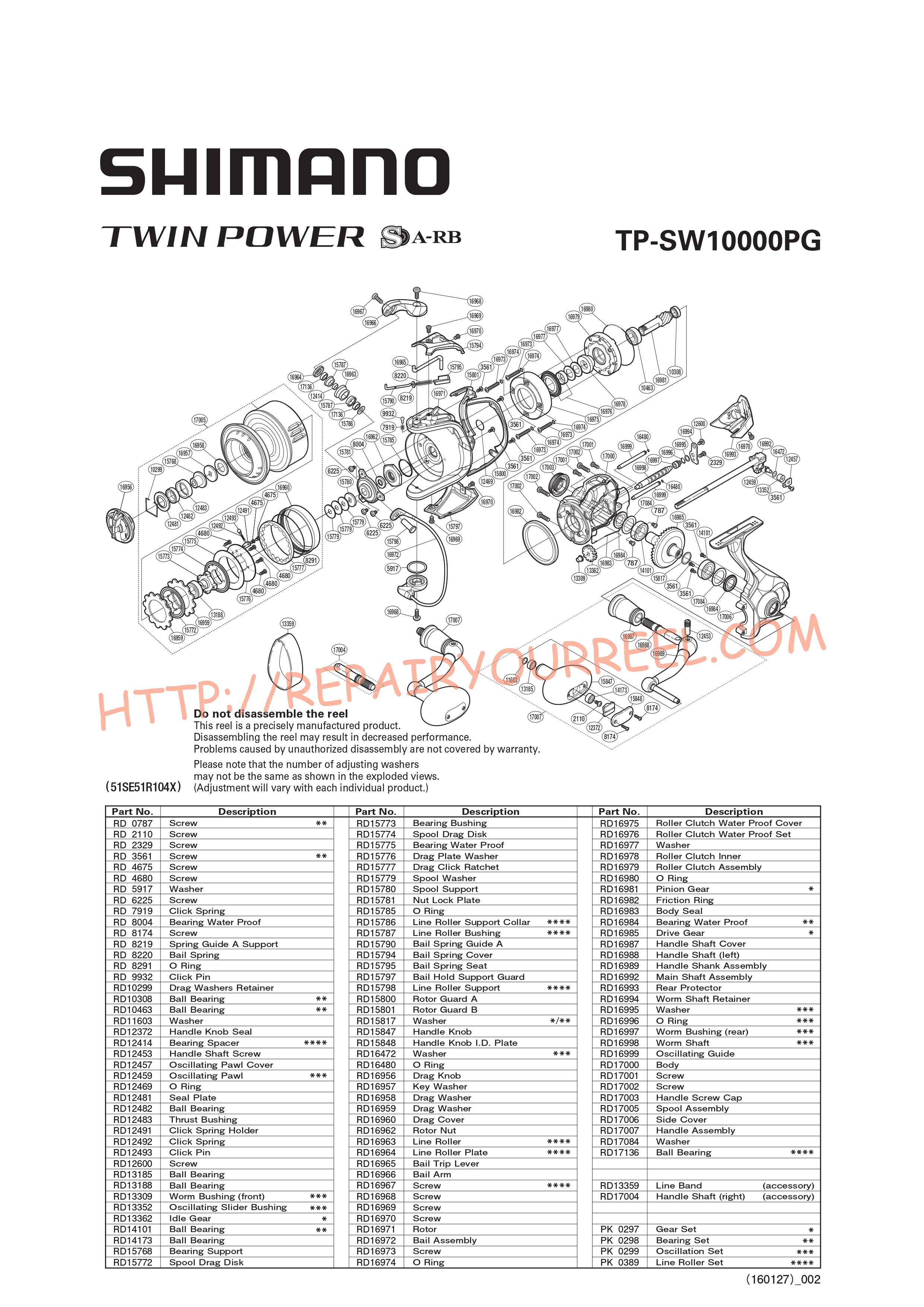 Vue éclatée du Shimano TWINPOWER SW10000PGB (2015)