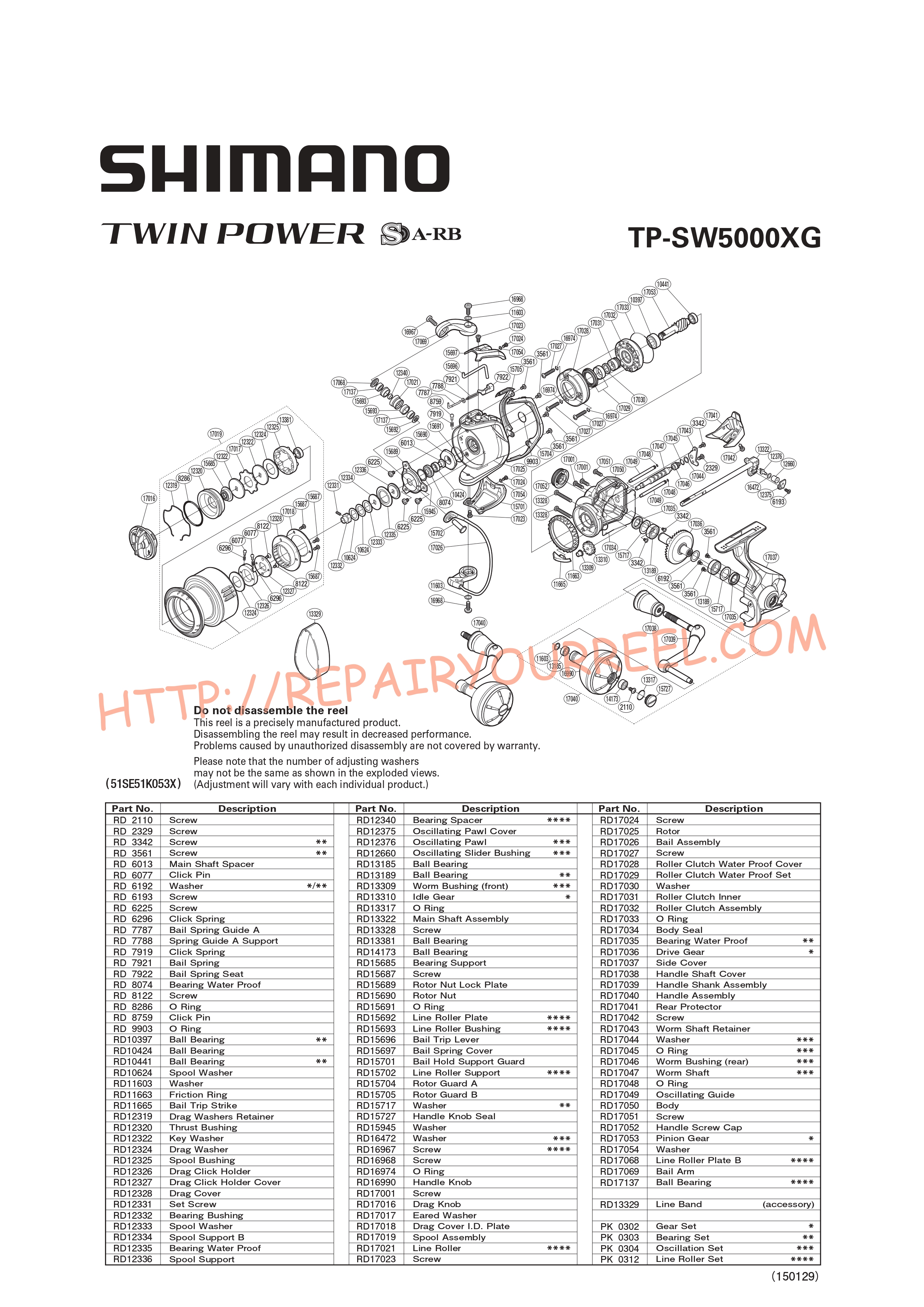 Vue éclatée du Shimano TWINPOWER SW5000XGB (2015)
