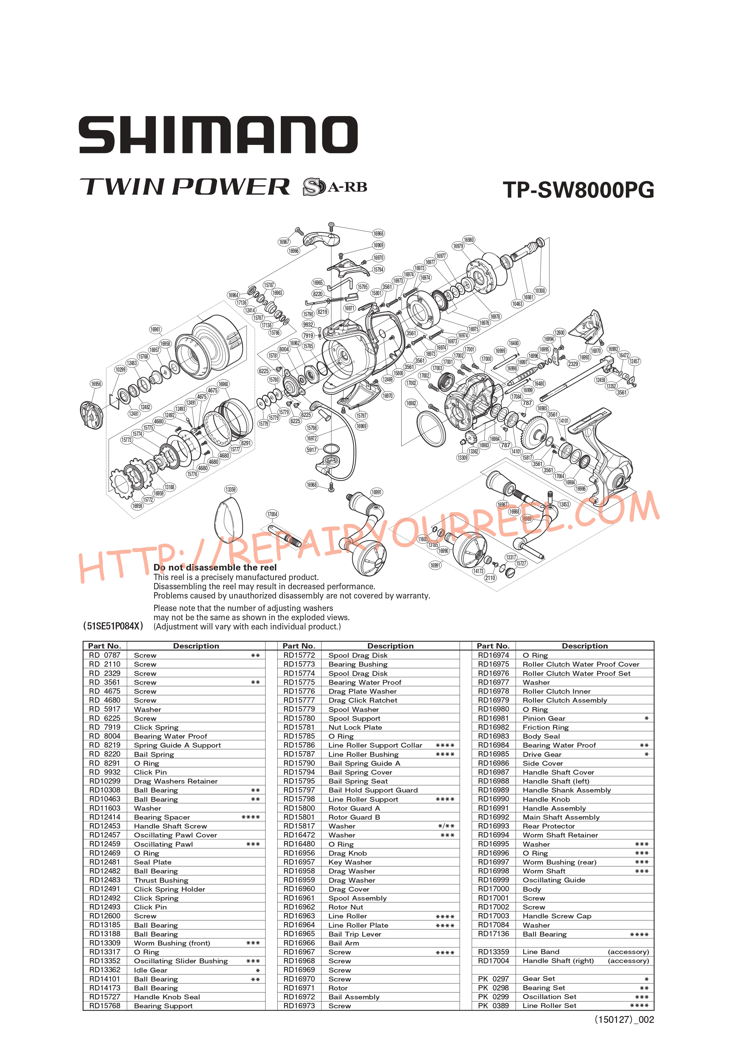 Vue éclatée du Shimano TWINPOWER SW8000PGB (2015)