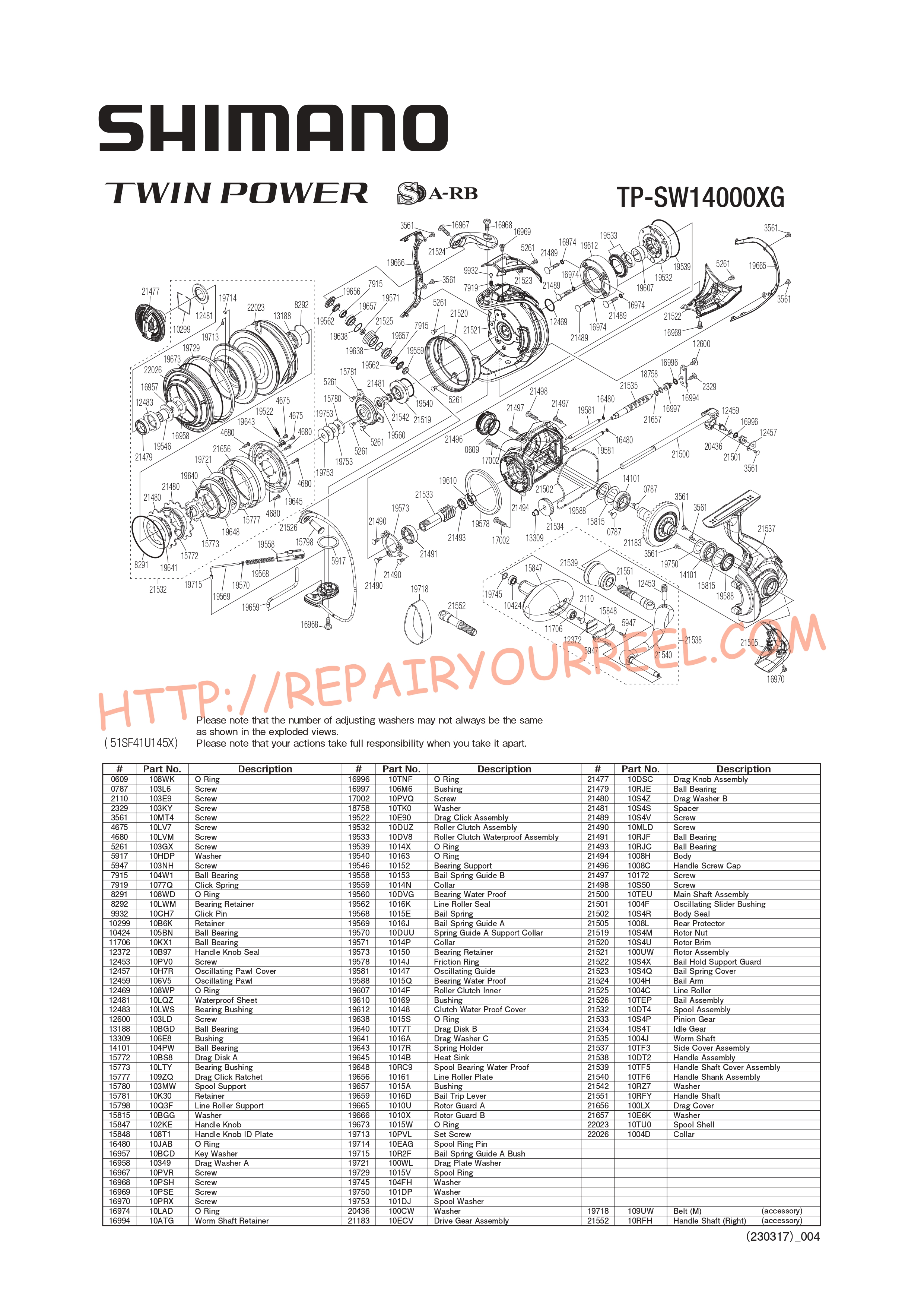 Vue éclatée du Shimano TWINPOWER SW14000XGC (2021)