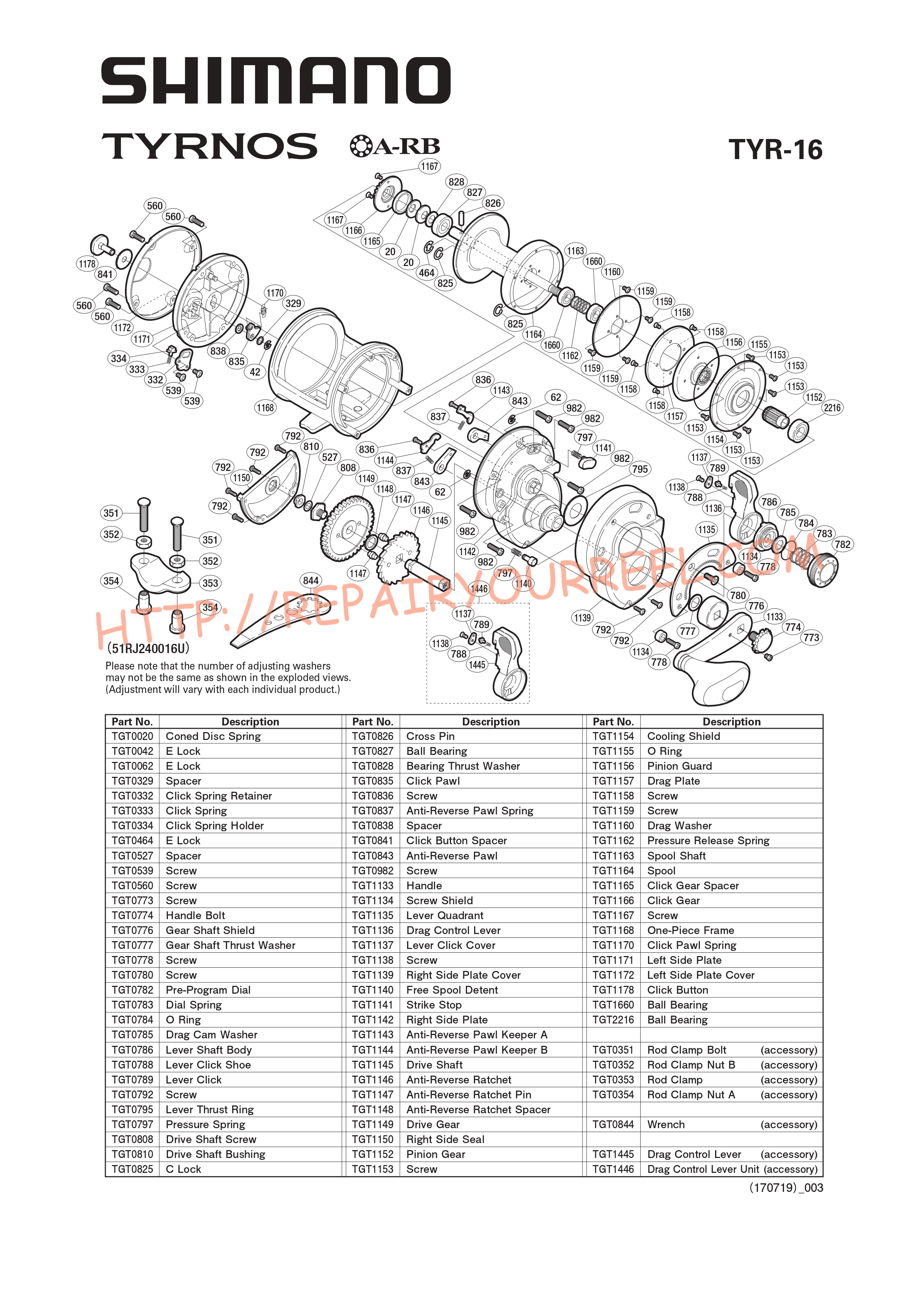 Vue éclatée du Shimano TYRNOS 16 (2008)