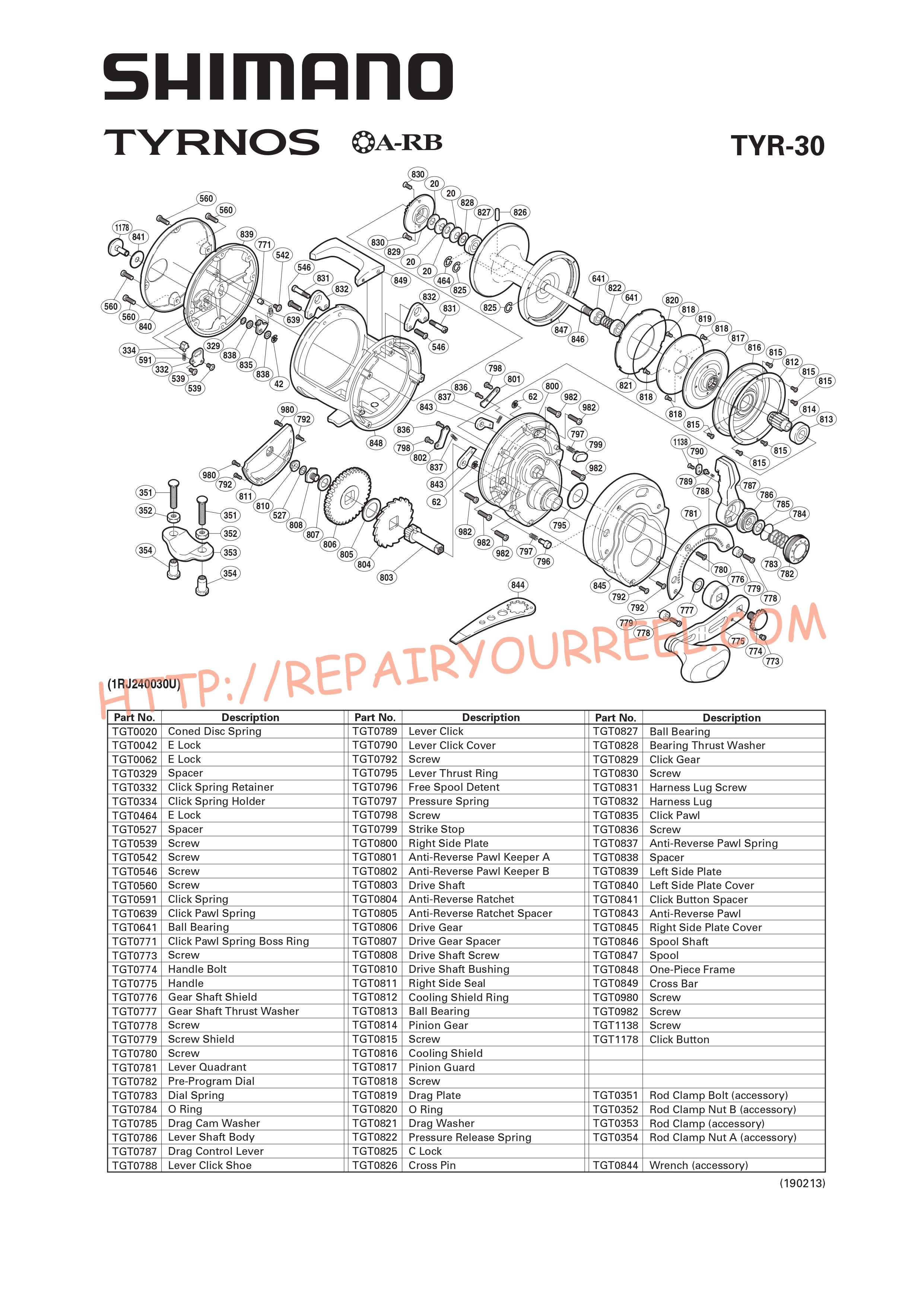 Vue éclatée du Shimano TYRNOS 30 (2005)