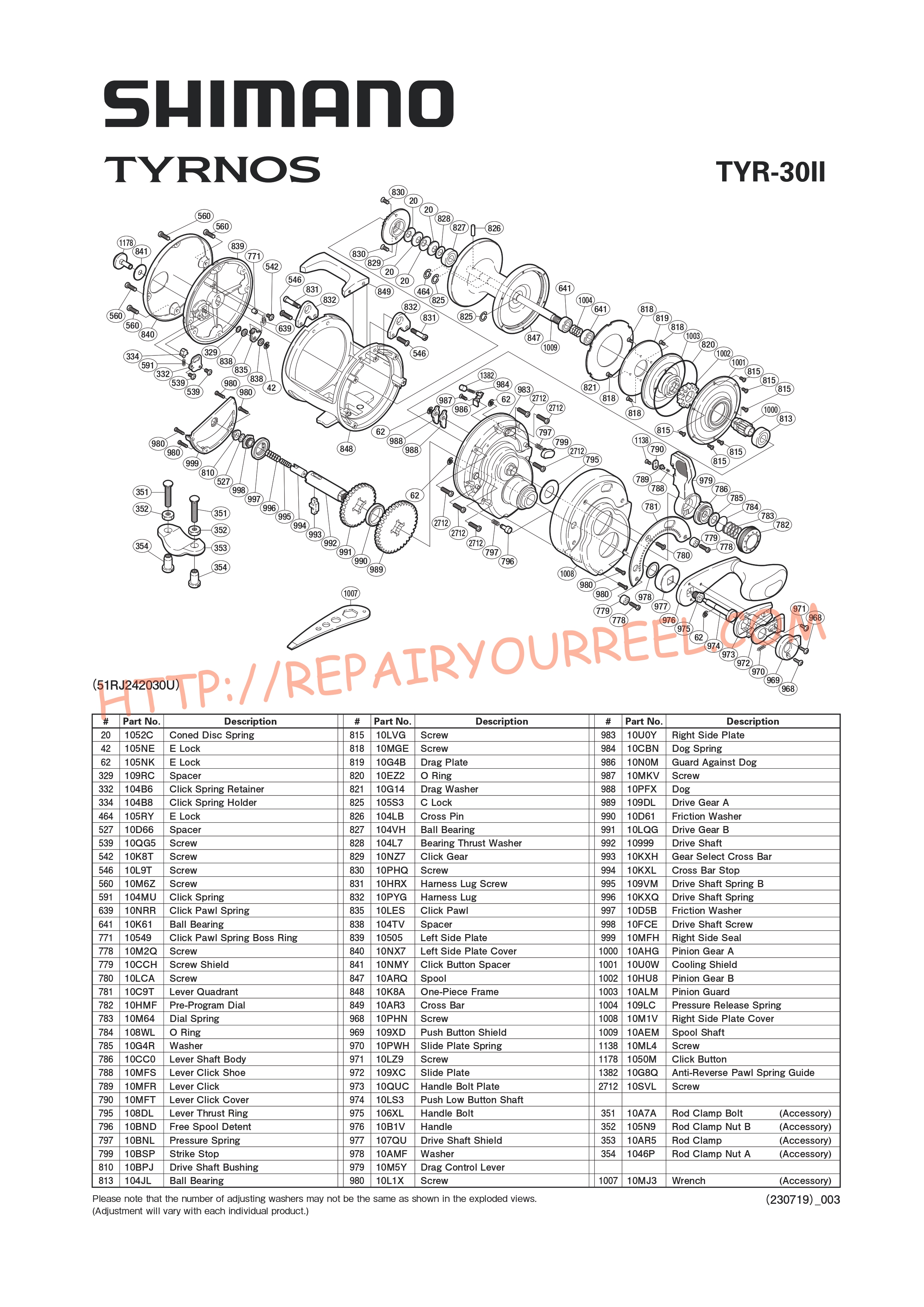 Vue éclatée du Shimano TYRNOS 30II (2005)