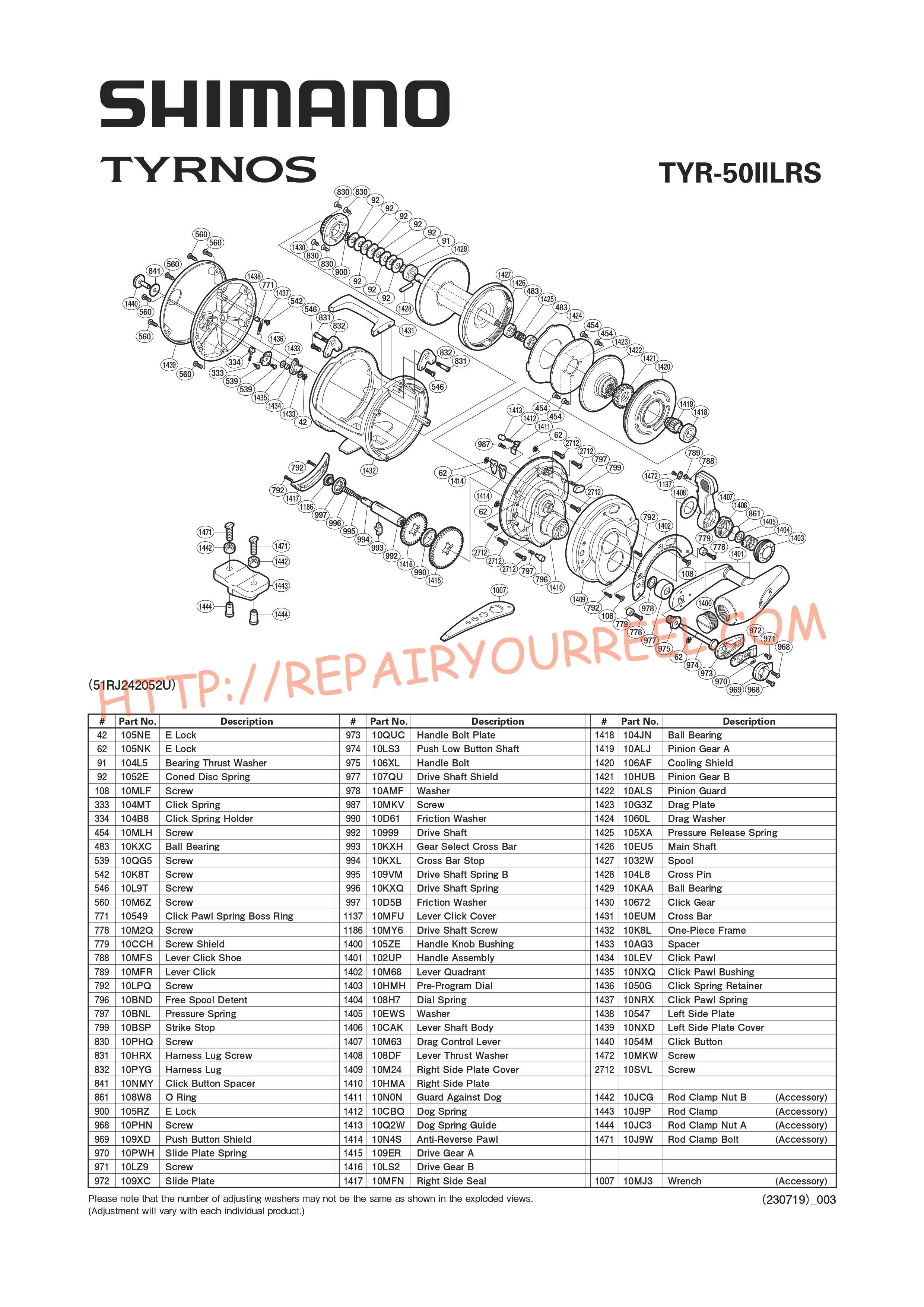 Vue éclatée du Shimano TYRNOS 50IILRS (2009)