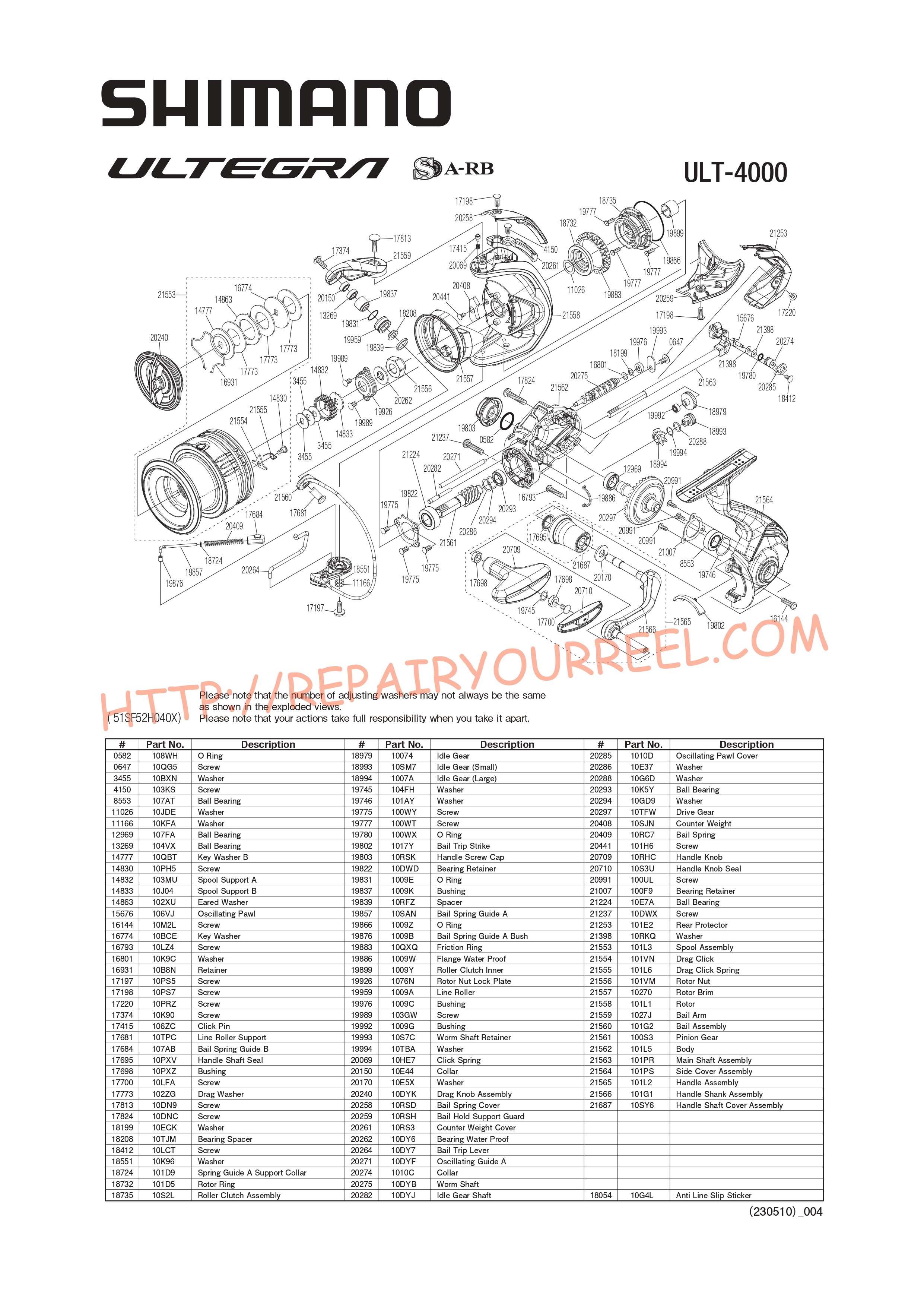 Vue éclatée du Shimano ULTEGRA 4000FC (2021)