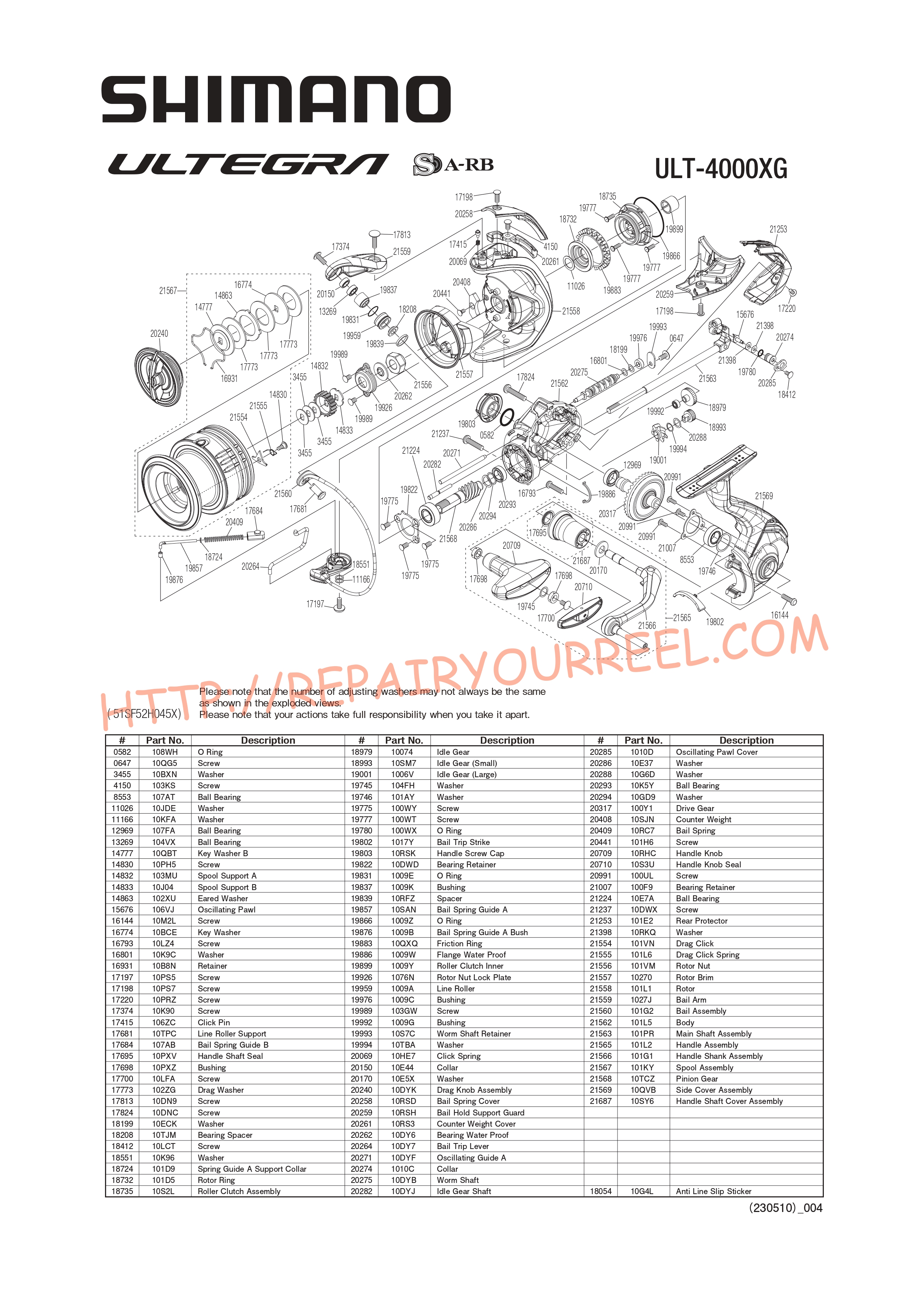 Vue éclatée du Shimano ULTEGRA 4000XGFC (2021)